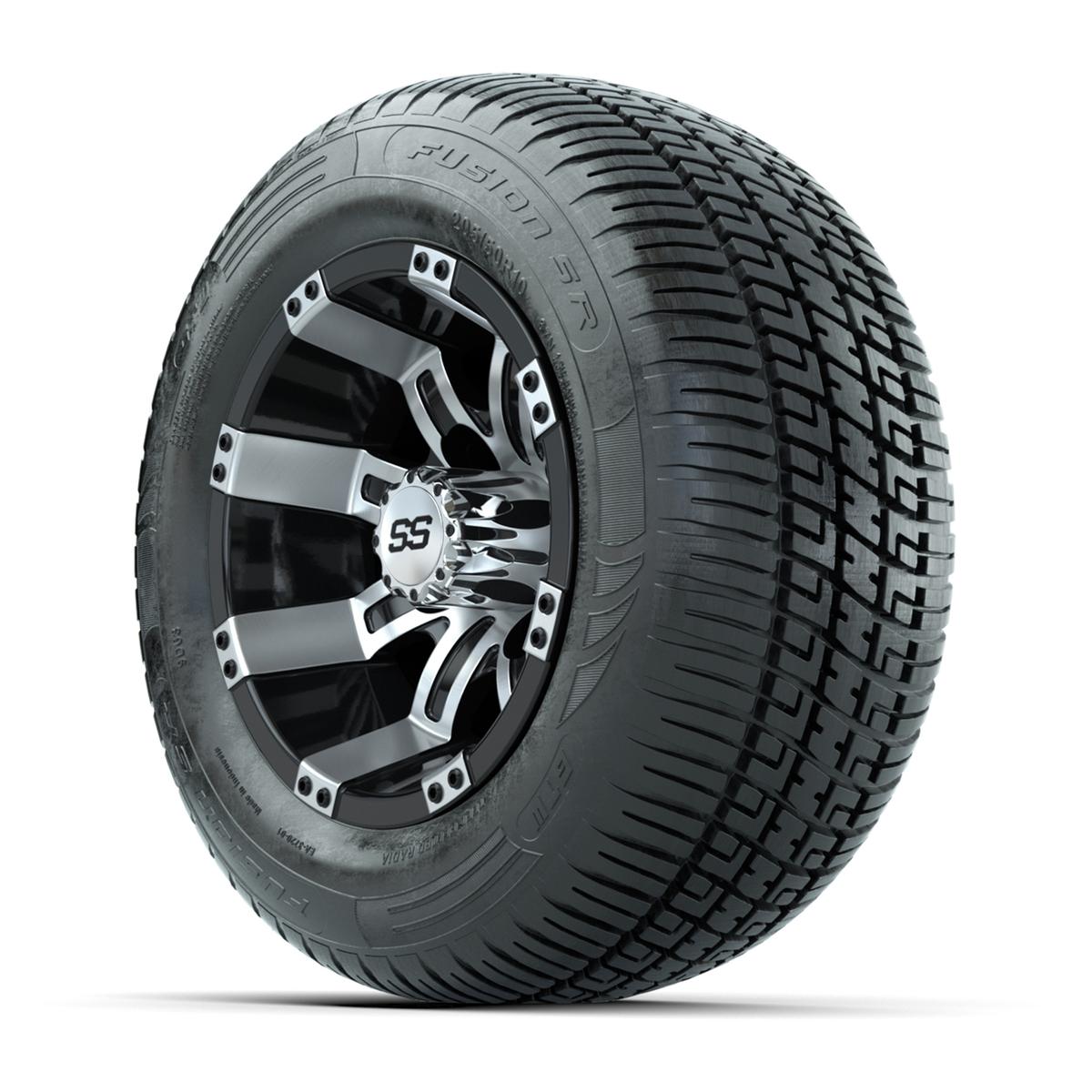GTW Tempest Black/Machined 10 in Wheels with 205/50-R10 Fusion S/R Radial Steel Belt Street Tires – Full Set