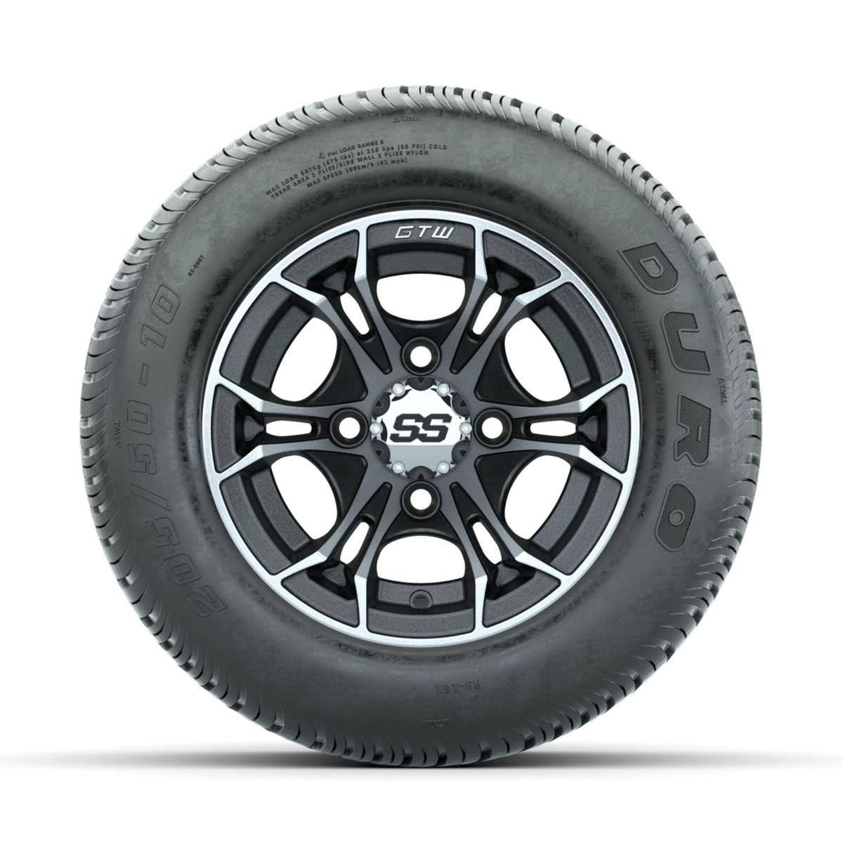 GTW Spyder Machined/Matte Grey 10 in Wheels with 205/50-10 Duro Low-profile Tires – Full Set