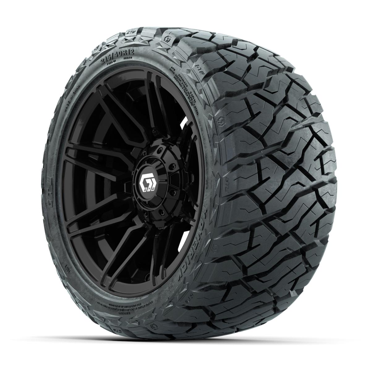 GTW Stealth Gloss Black 12 in Wheels with 215/40-R12 Maverick Low-Profile All-Terrain Tires – Full Set