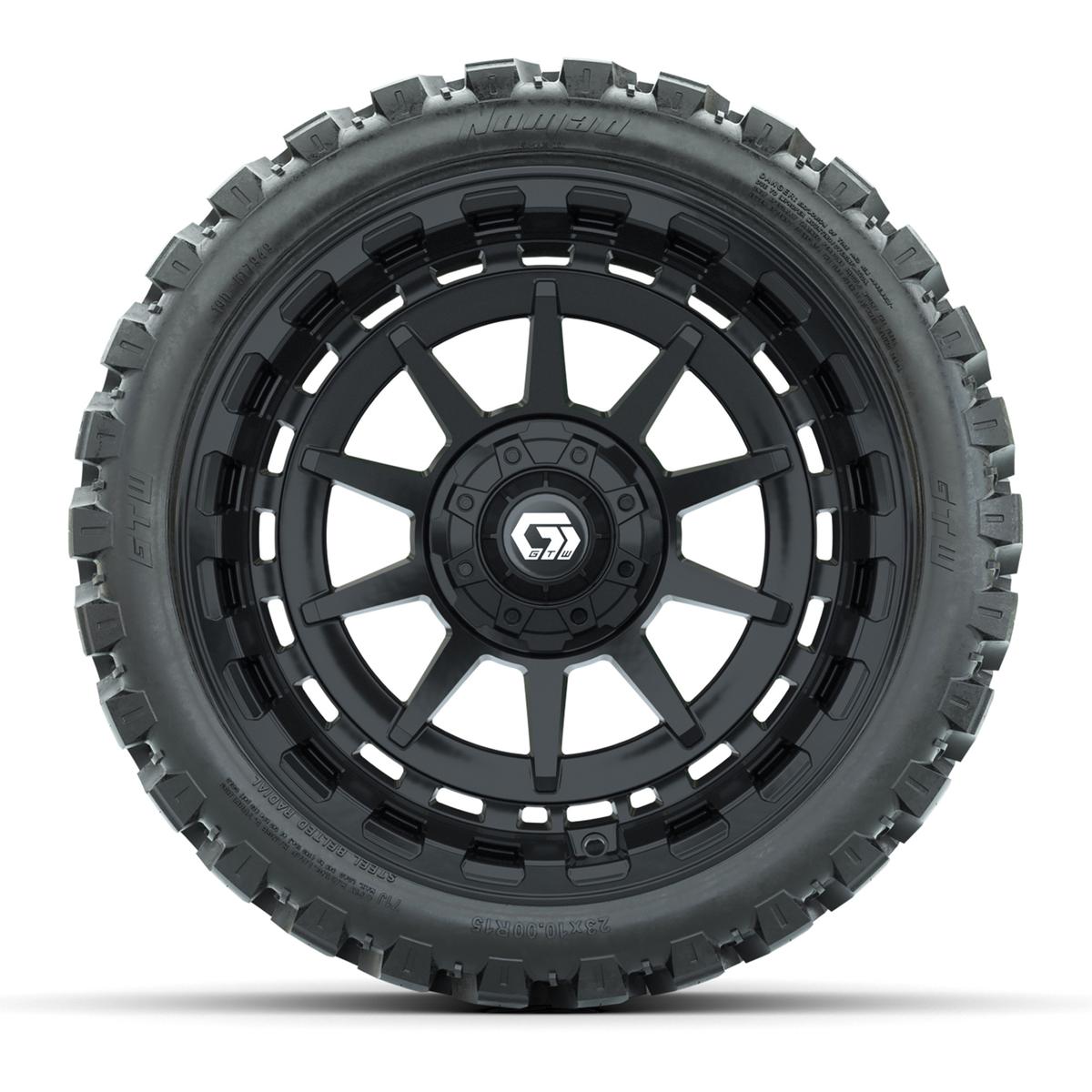 GTW® Barricade Gloss Black 15 in Wheels with 23x10-R15 Nomad Steel Belted Radial All-Terrain Tires – Full Set