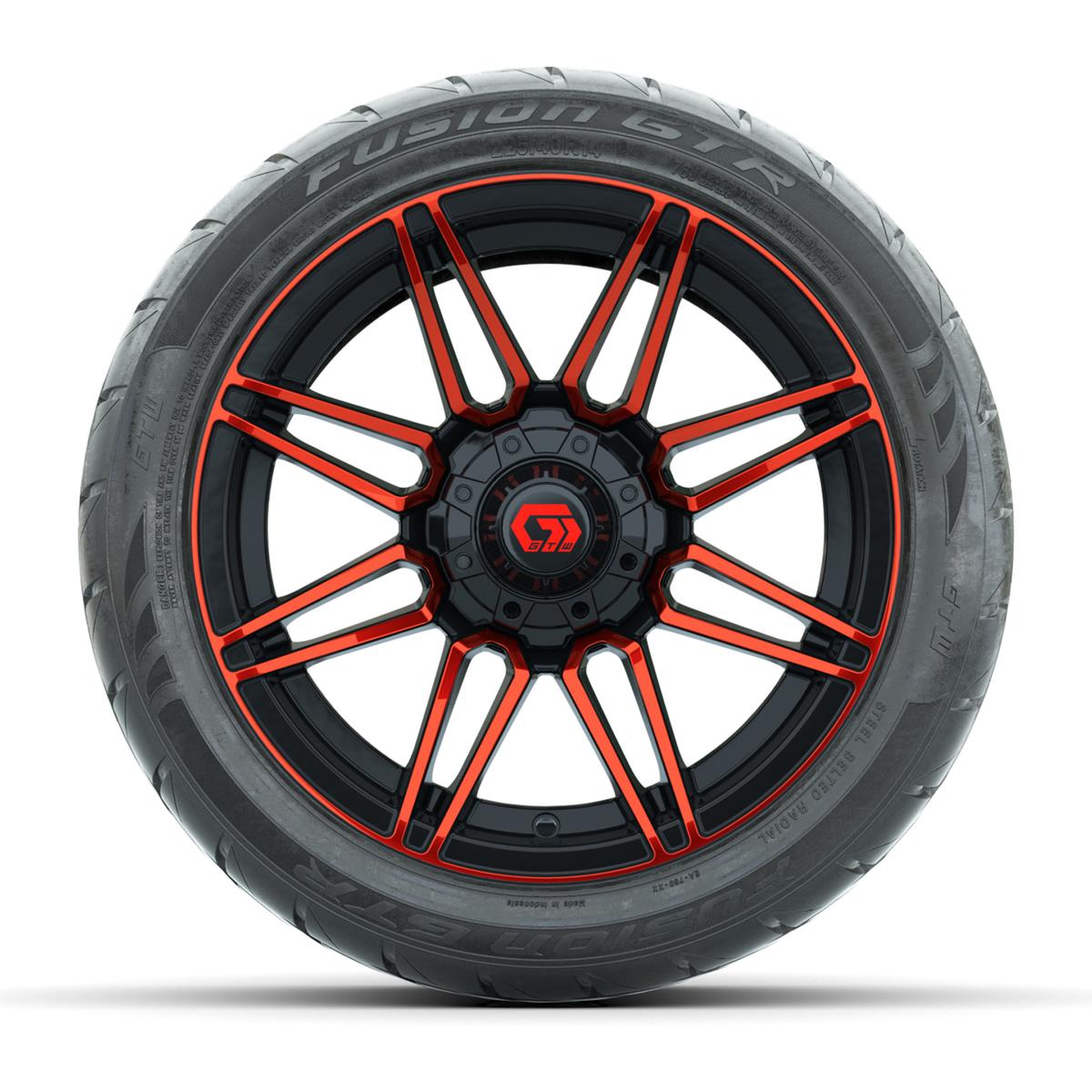 GTW&reg; Stealth Red/Machined 14 in Wheels with 225/40-R14 Fusion GTR Steel Belt Radial Street Tires – Full Set