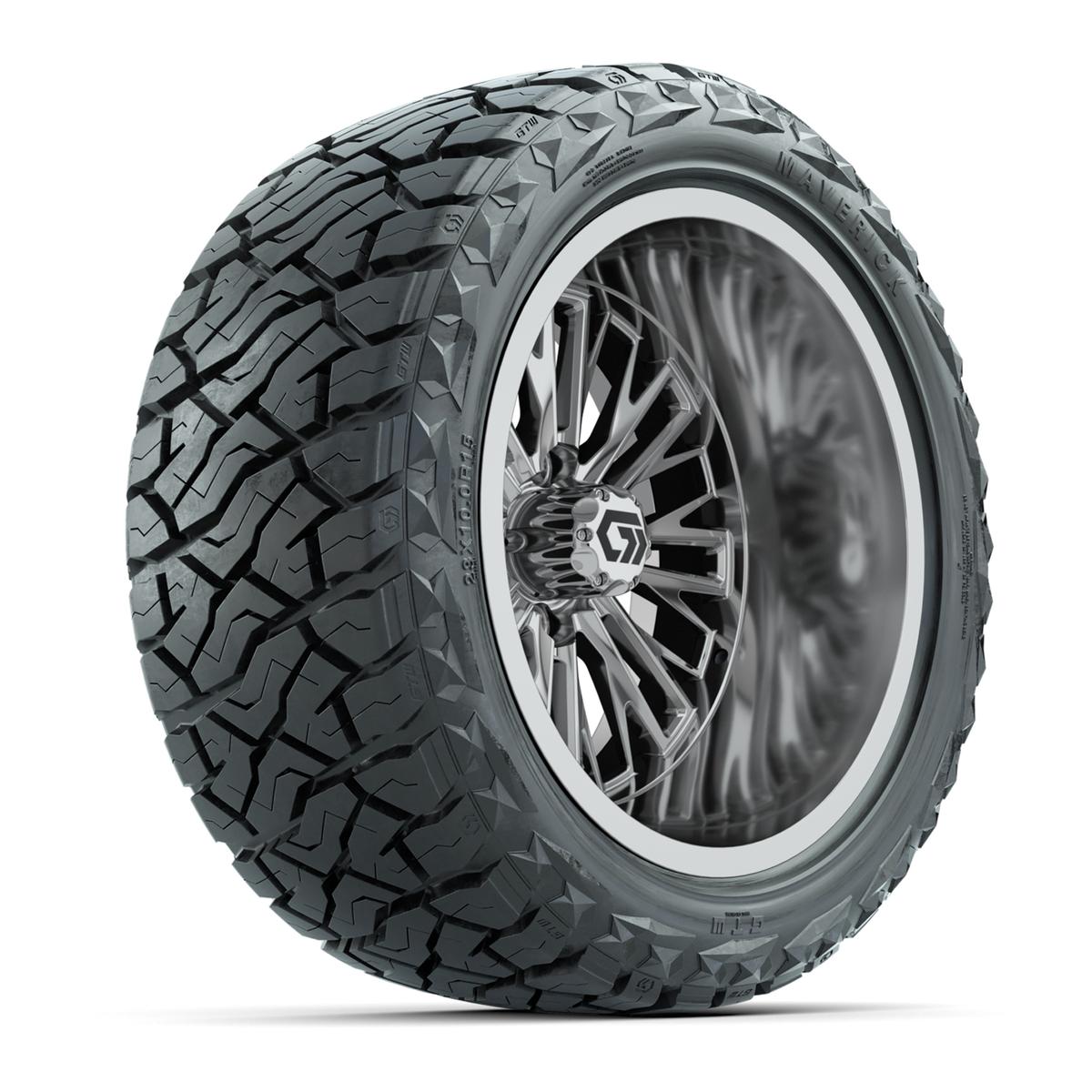 GTW&reg; Viper Chrome 15 in Wheels with 23X10-R15 Maverick Steel Belted Radial All-Terrain Tires - Full Set