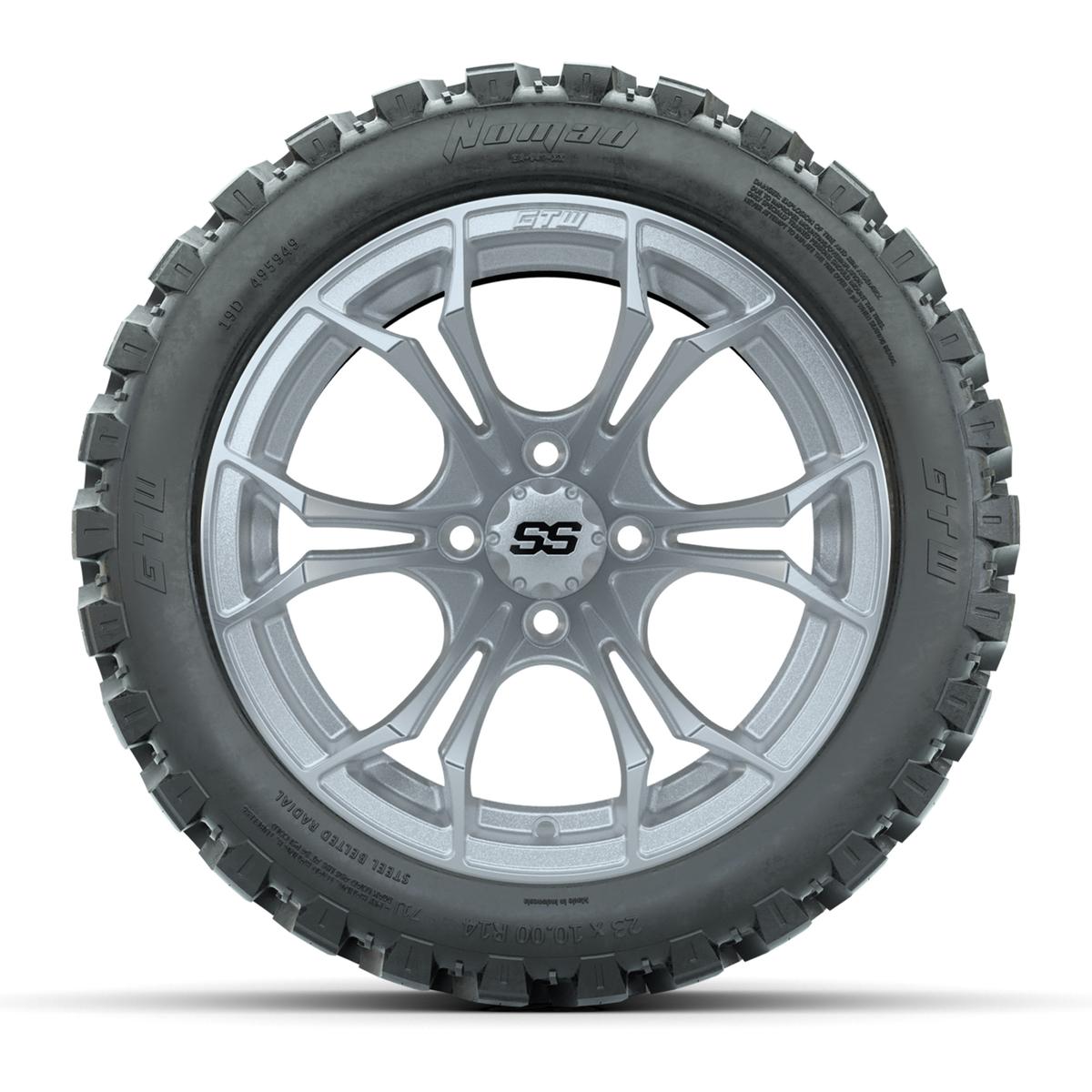GTW&reg; Spyder Silver Brush 14 in Wheels with 23X10-R14 Nomad Steel Belt Radial All-Terrain Tires – Full Set