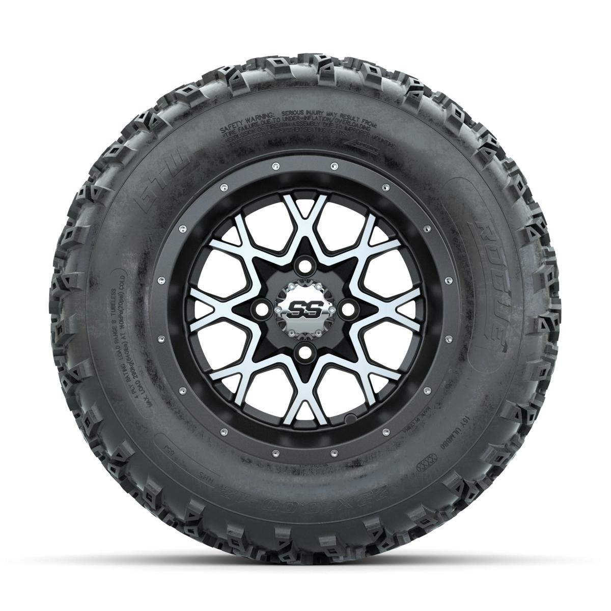 GTW Vortex Machined/Matte Grey 12 in Wheels with 23x10.00-12 Rogue All Terrain Tires – Full Set