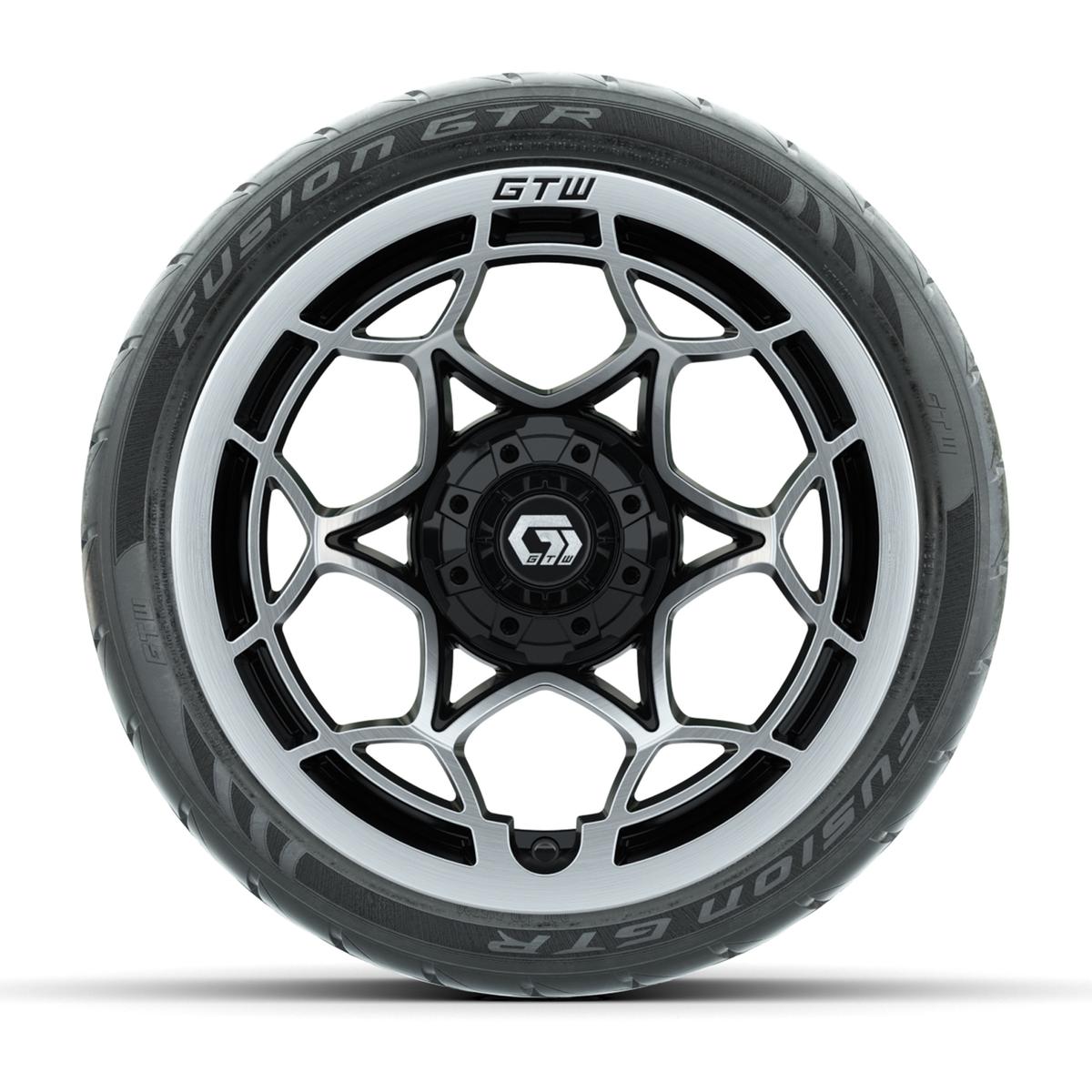 GTW® Nexus Gloss Black/Silver 14 in Wheels with 205/40-R14 Fusion GTR Steel Belted Street Tires – Full Set