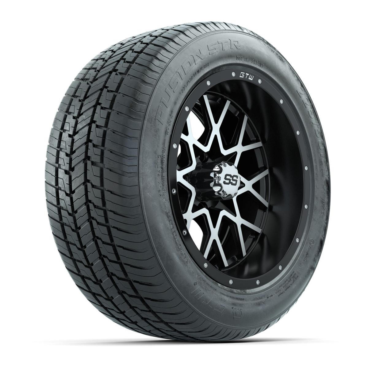 GTW&reg; Vortex Matte Black and Machined 14 in Wheels with 255/50-R14 Fusion STR DOT Approved Street Tires - Full Set