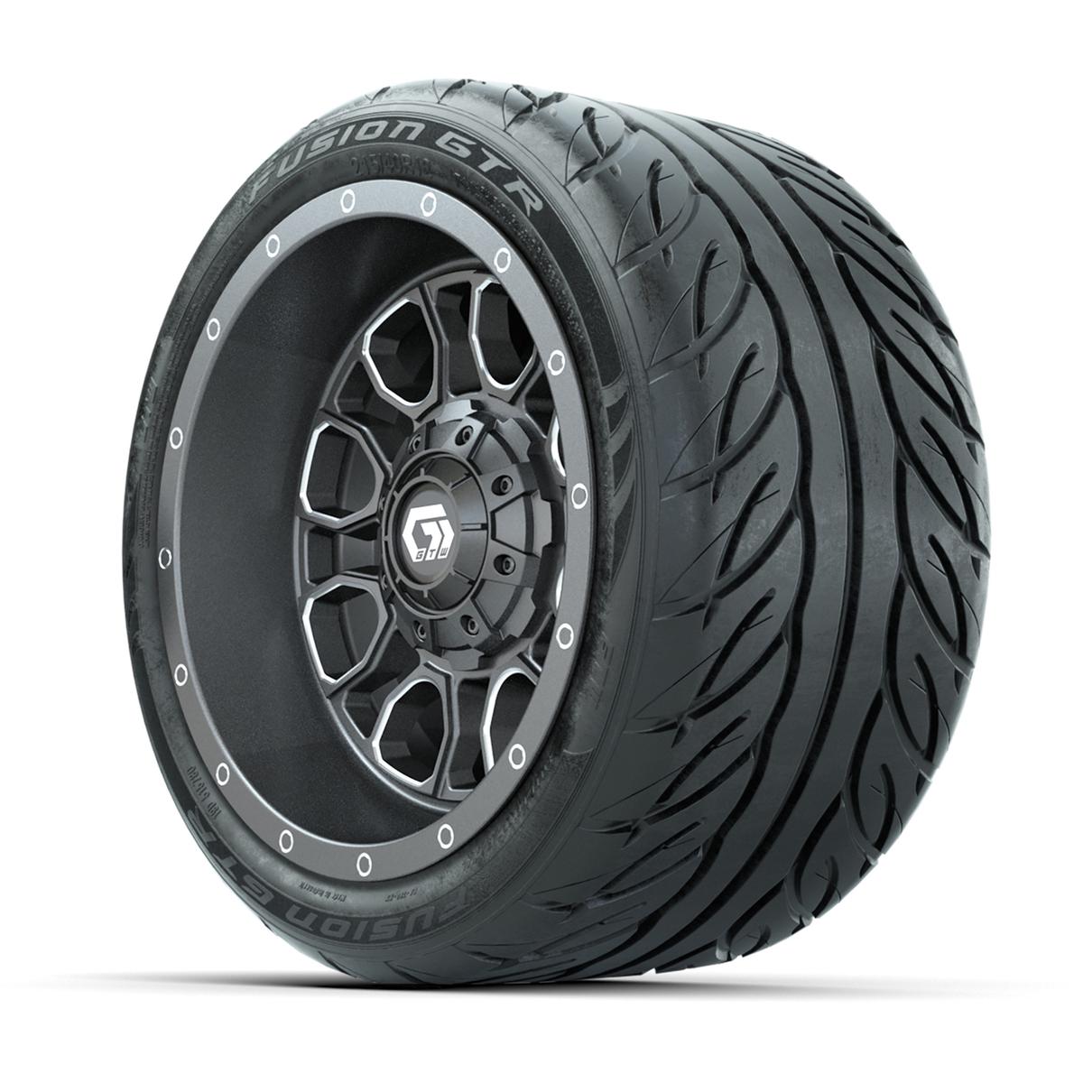 GTW&reg; Volt Gunmetal 12 in Wheels with 215/40-R12 Fusion GTR Steel Belt Radial Street Tires – Full Set