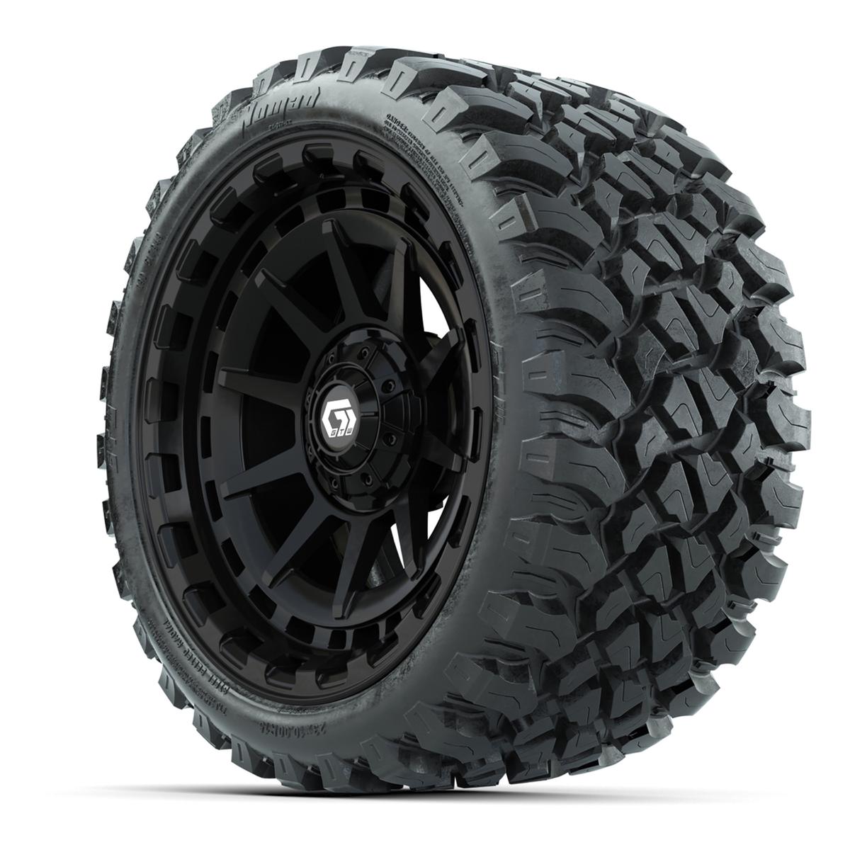 GTW® Barricade Gloss Black 15 in Wheels with 23x10-R15 Nomad Steel Belted Radial All-Terrain Tires – Full Set