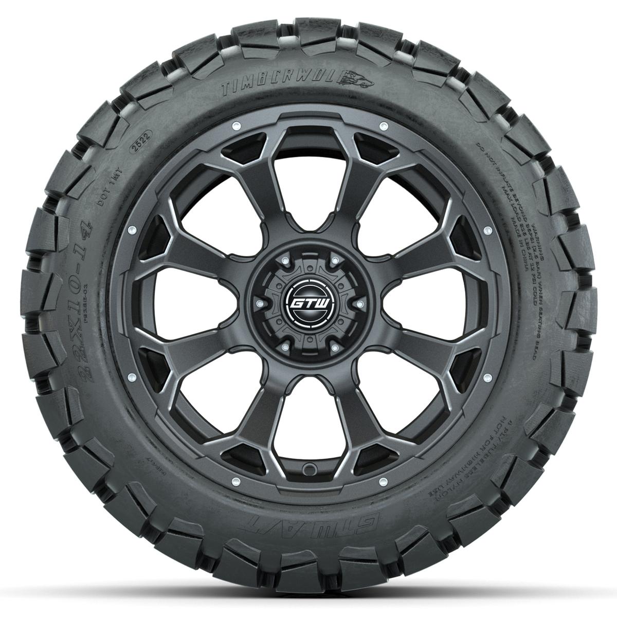 Set of (4) 14 in GTW Raven Wheels with 22x10-14 GTW Timberwolf All-Terrain Tires