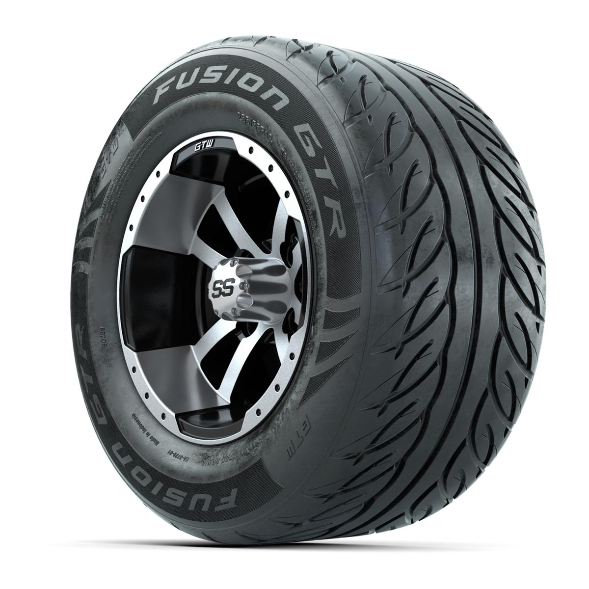 GTW&reg; Storm Trooper Black/Machined 12 in Wheels with 255/55-R12 Fusion GTR Steel Belt Radial Street Tires – Full Set