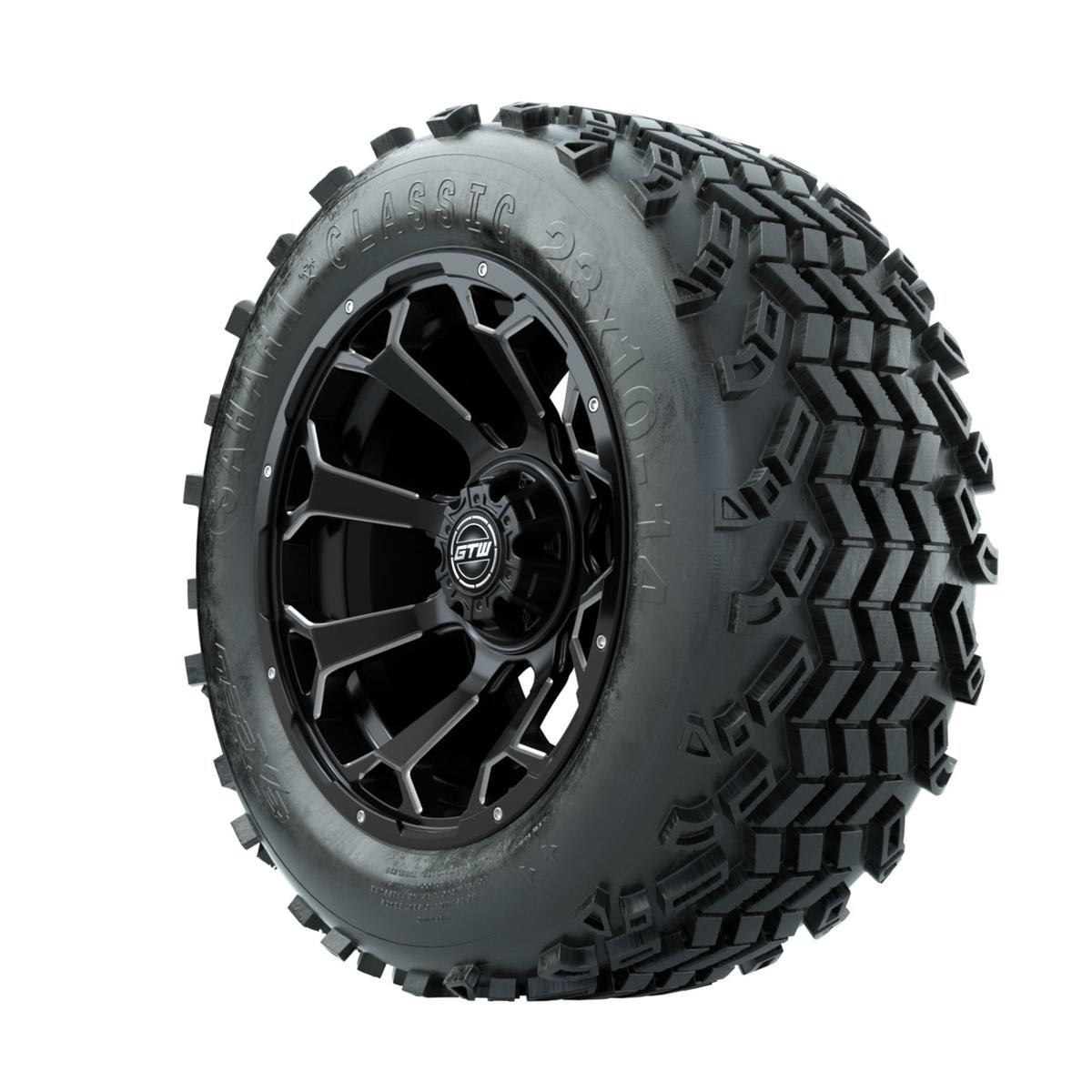Set of (4) 14 Inch GTW Raven Matte Black Wheels with Sahara Classic All Terrain Tires