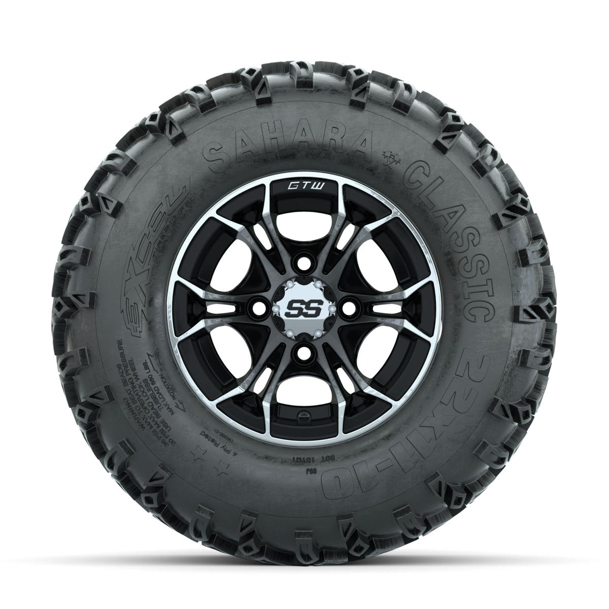 GTW Spyder Machined/Black 10 in Wheels with 22x11-10 Sahara Classic All Terrain Tires �� Full Set