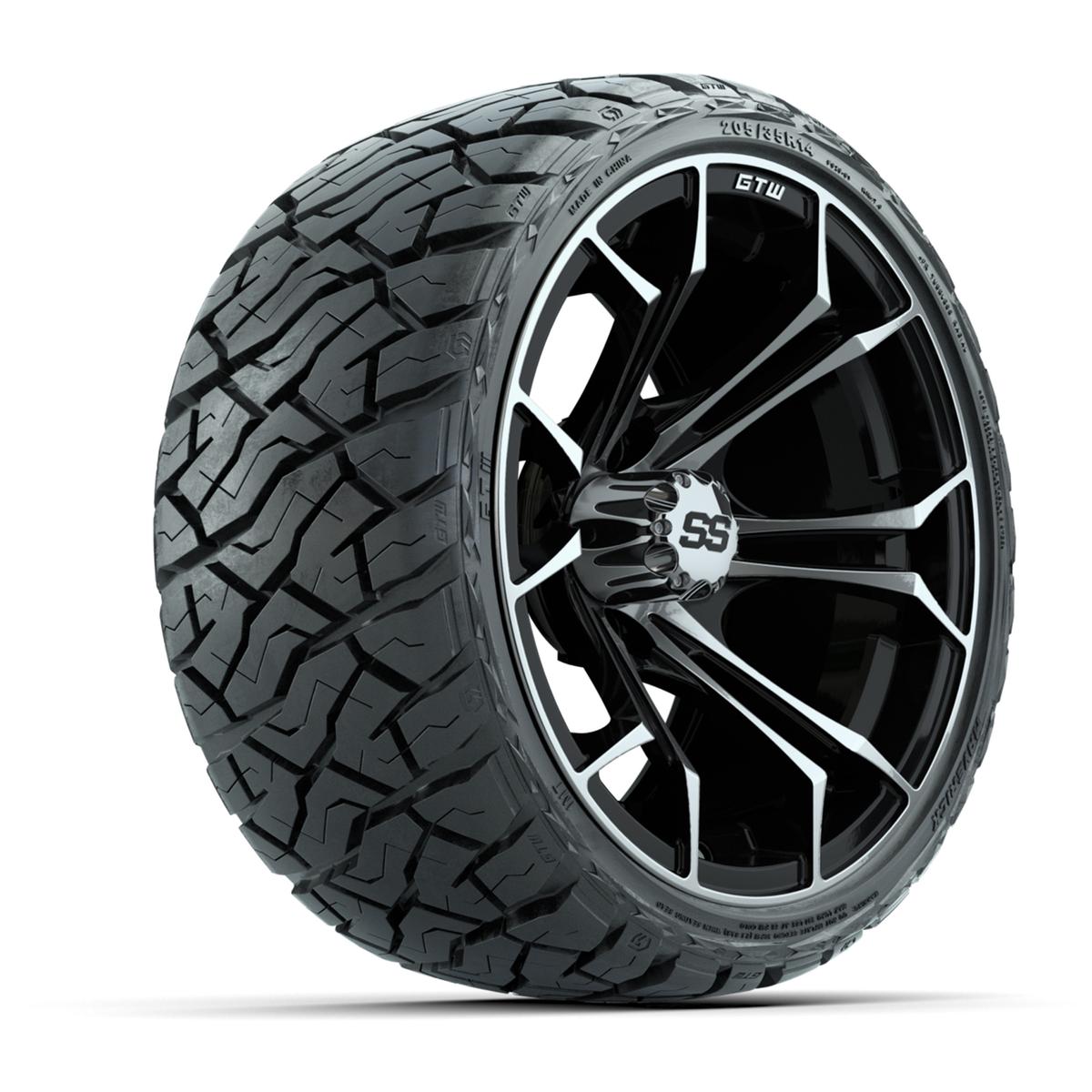 GTW Spyder Black/Machined 14 in Wheels with 205/35-R14 Maverick Low-Profile All-Terrain Tires – Full Set