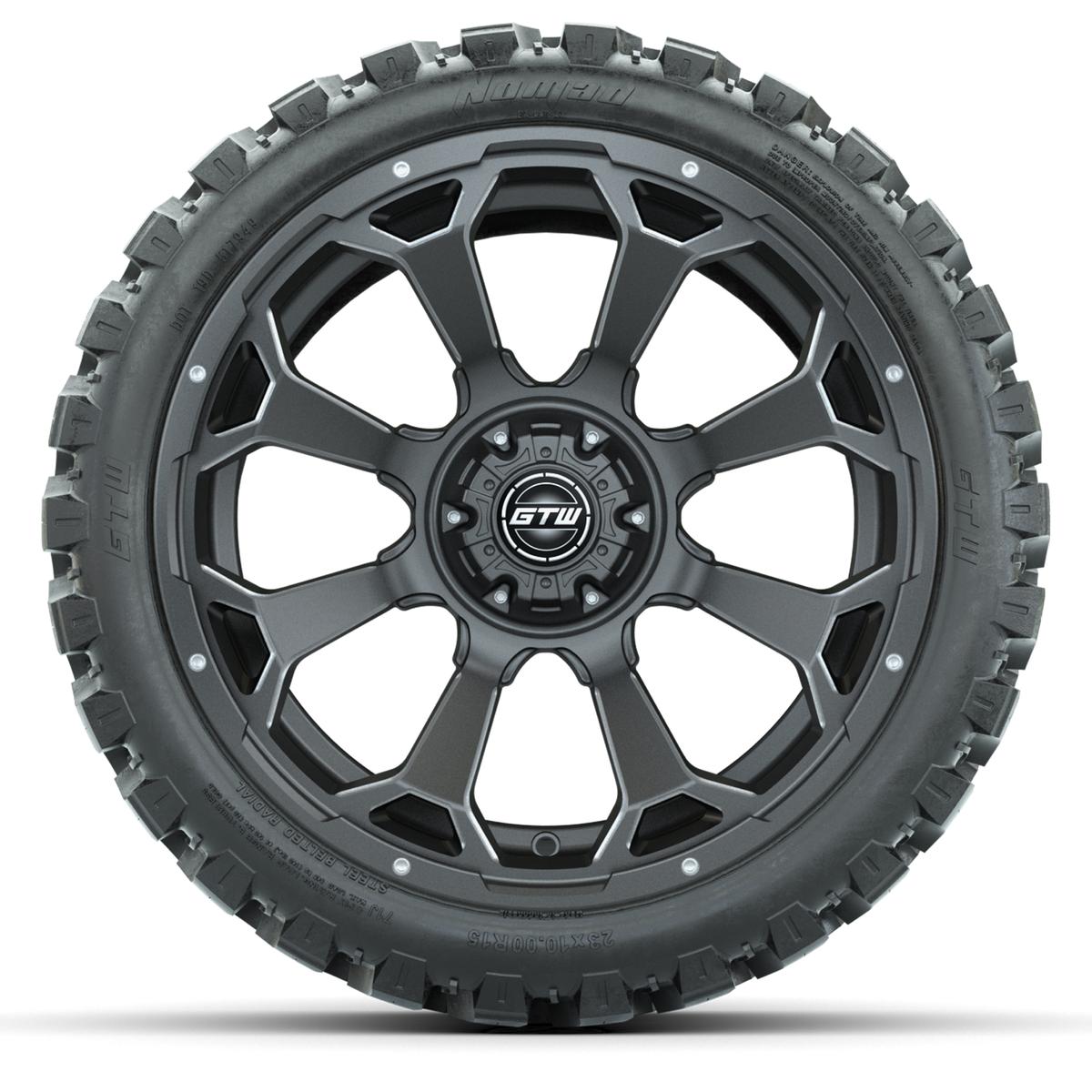 Set of (4) 15&Prime; GTW Raven Matte Gray Wheels with 23x10-R15 Nomad All-Terrain Tires