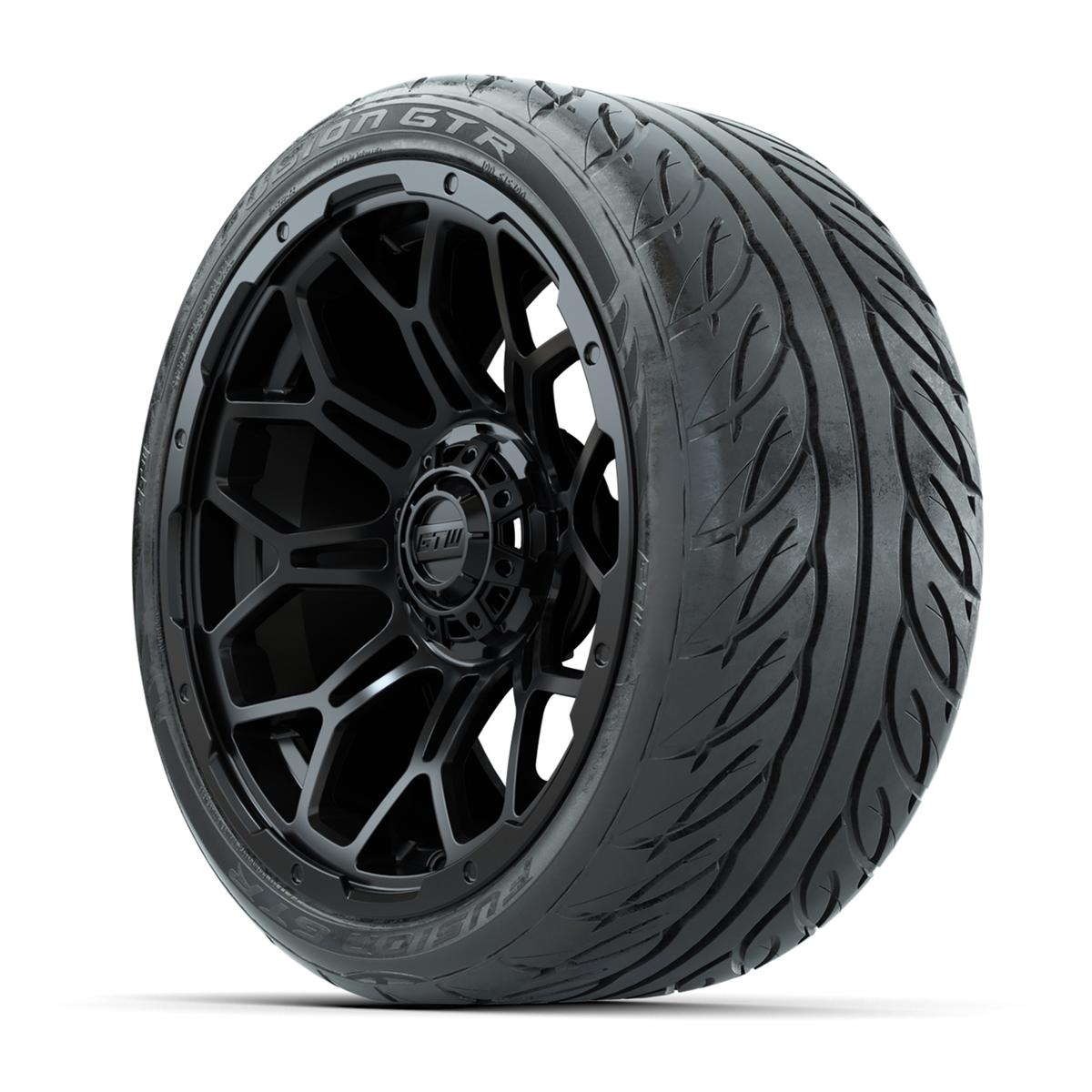 GTW Bravo Matte Black 15 in Wheels with 215/40-R15 Fusion GTR Steel Belt Radial Street Tires – Full Set