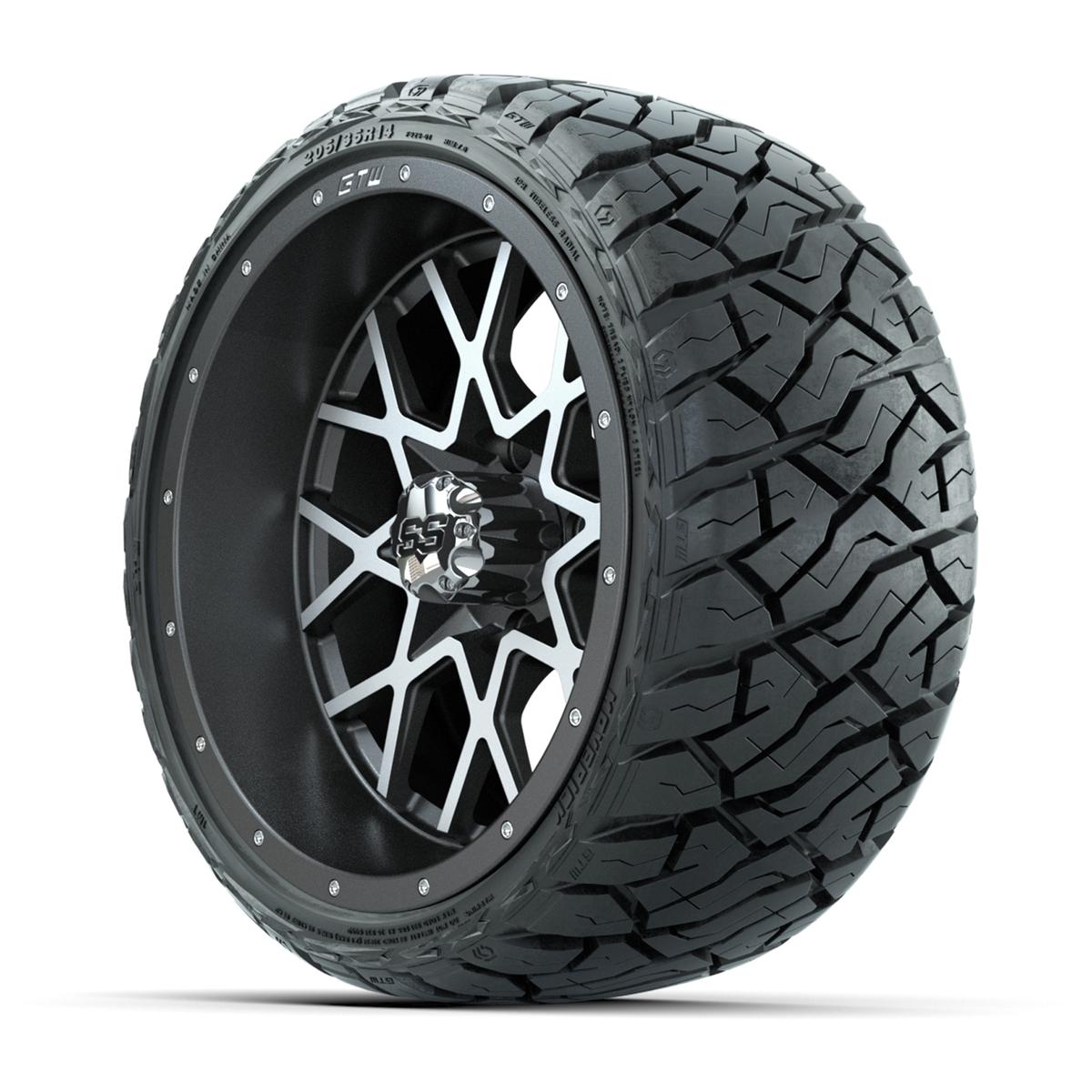 GTW&reg; Vortex Matte Gray/Machined 14 in Wheels with 205/35-R14 Maverick Low-Profile All-Terrain Tires – Full Set