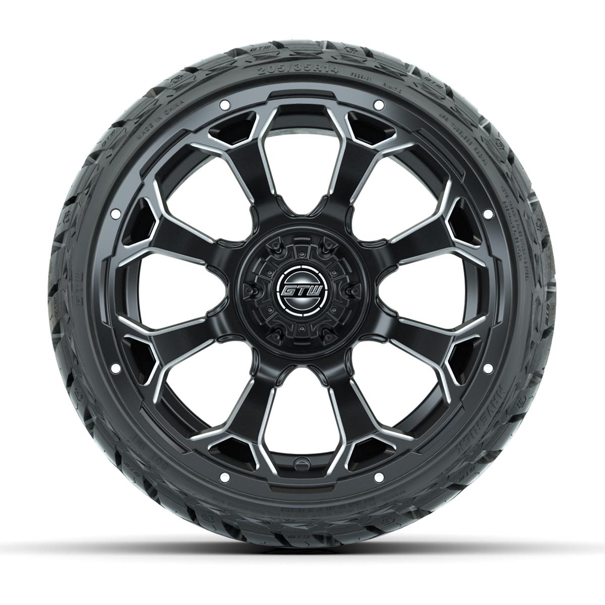 GTW Raven Matte Black 14 in Wheels with 205/35-R14 Maverick Low-Profile All-Terrain Tires – Full Set