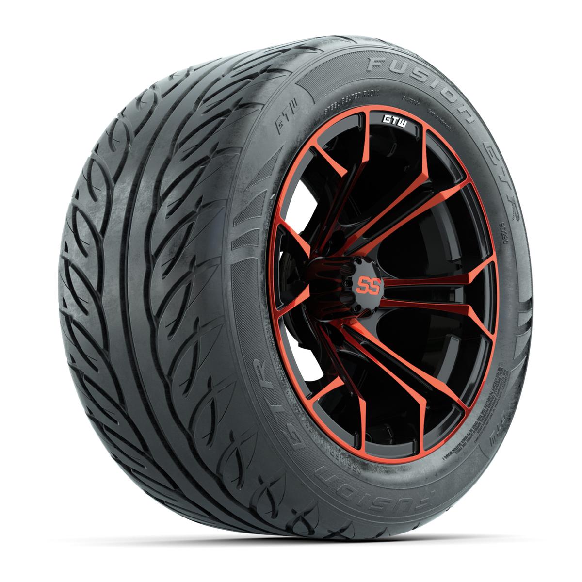 GTW&reg; Spyder Black/Red 14 in Wheels with 255/45-R14 Fusion GTR Steel Belt Radial Street Tires – Full Set