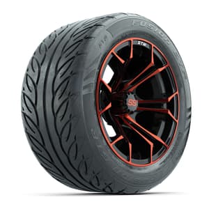 GTW&reg; Spyder Black/Red 14 in Wheels with 255/45-R14 Fusion GTR Steel Belt Radial Street Tires – Full Set
