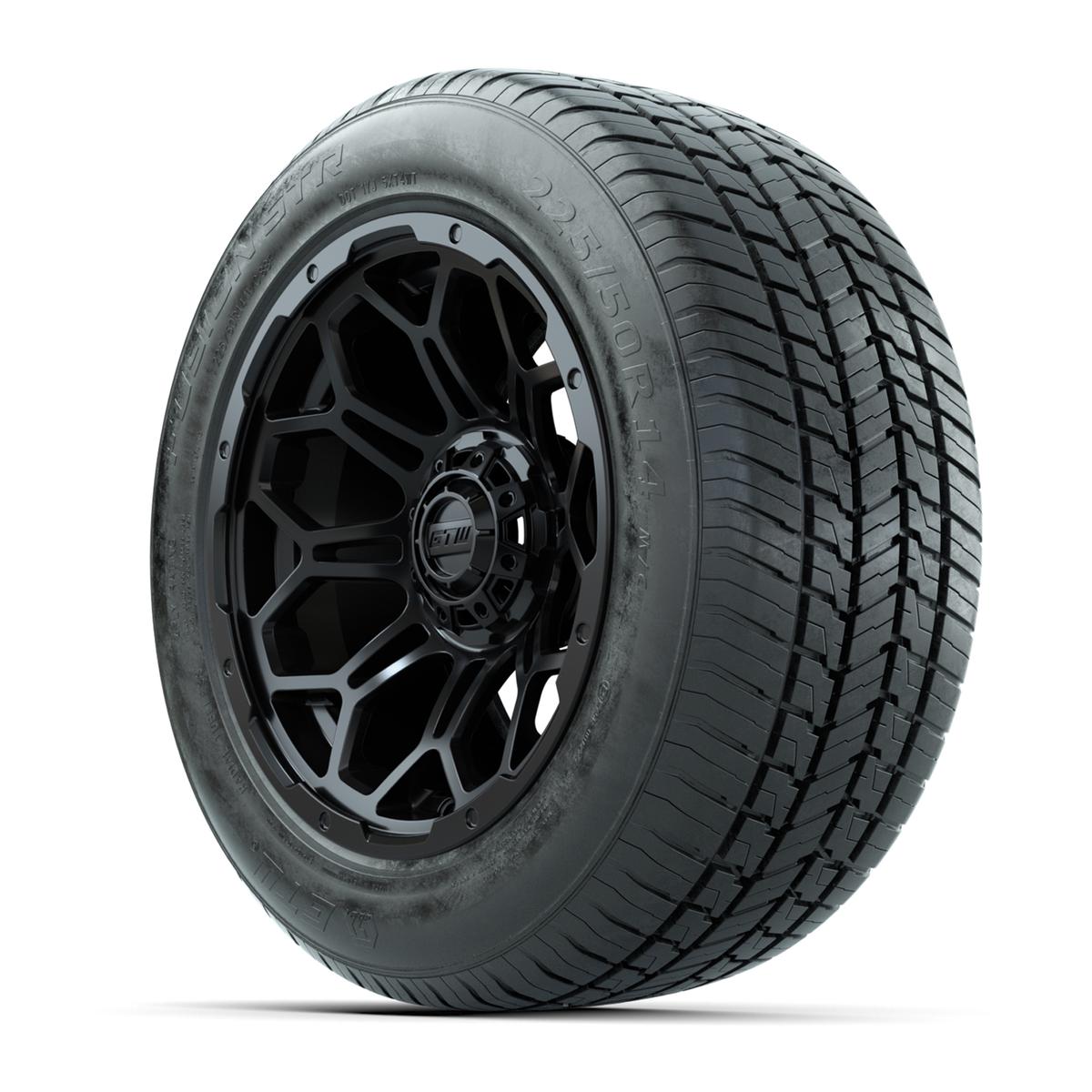GTW&reg; Bravo Matte Black 14 in Wheels with 255/50-R14 Fusion STR DOT Approved Street Tires - Full Set