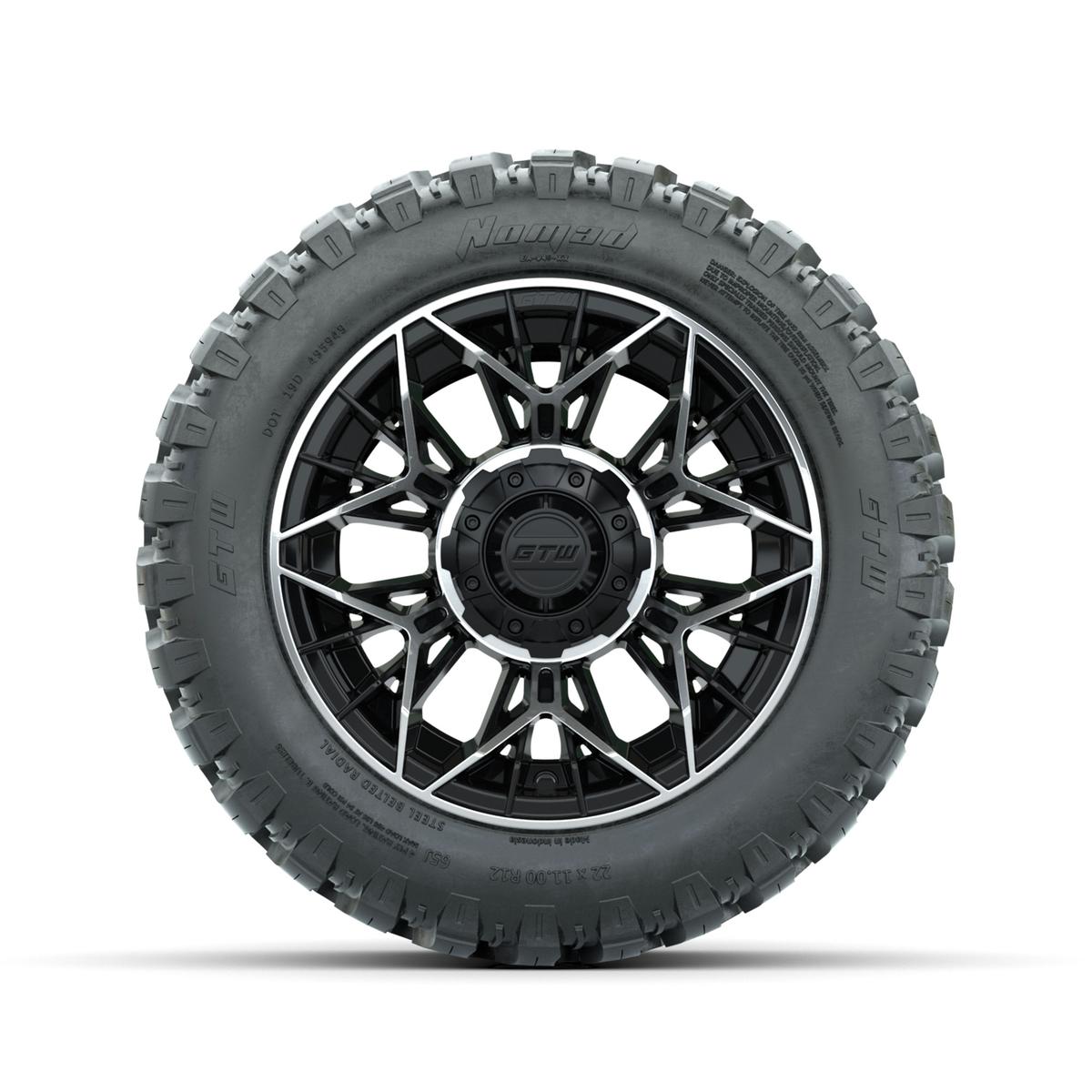 Set of (4) 12 in GTW® Stellar Machined & Black Wheels with 22x11-R12 Nomad All-Terrain Tires