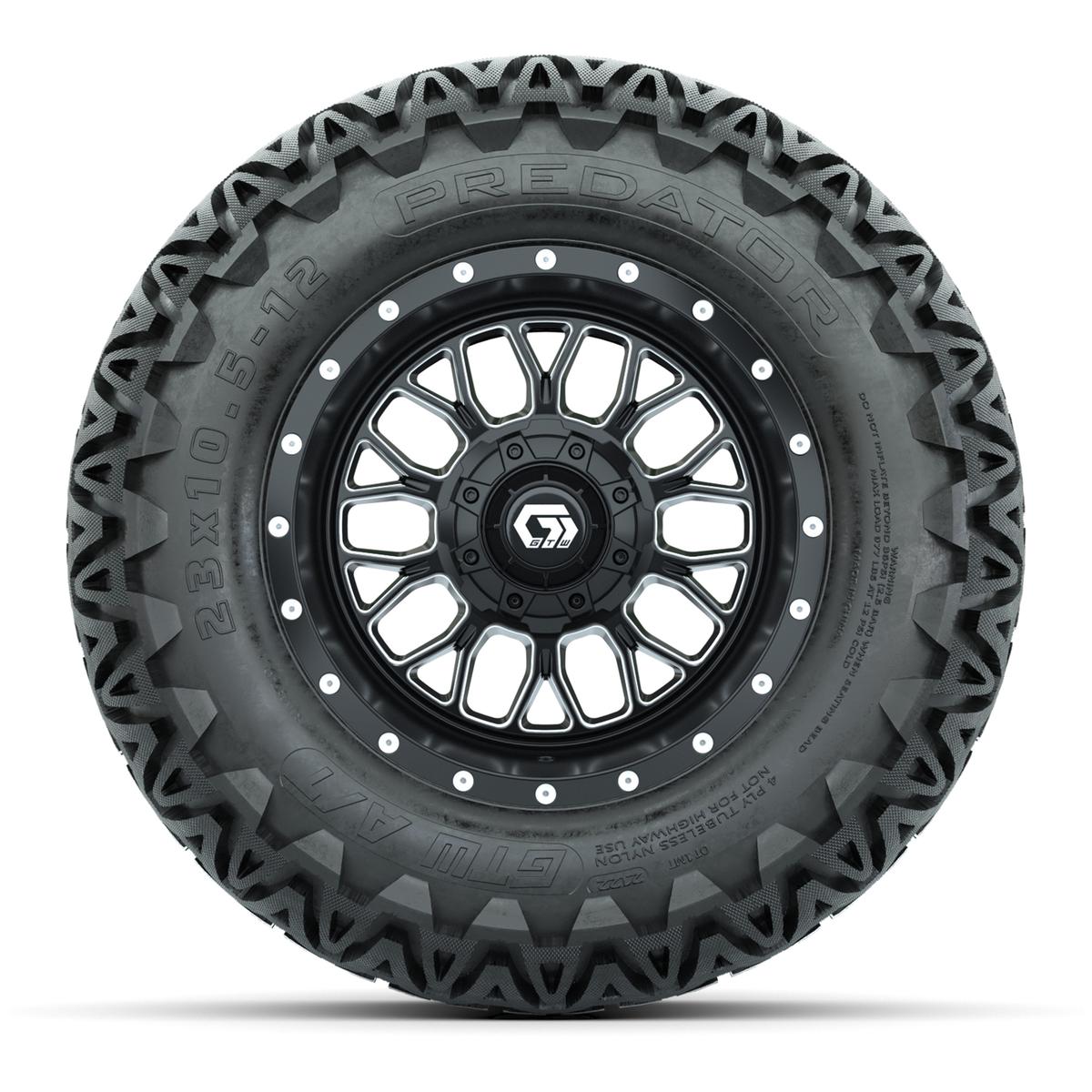 Set of (4) 12 in GTW® Helix Machined & Black Wheels with 23x10.5-12 Predator All-Terrain Tires