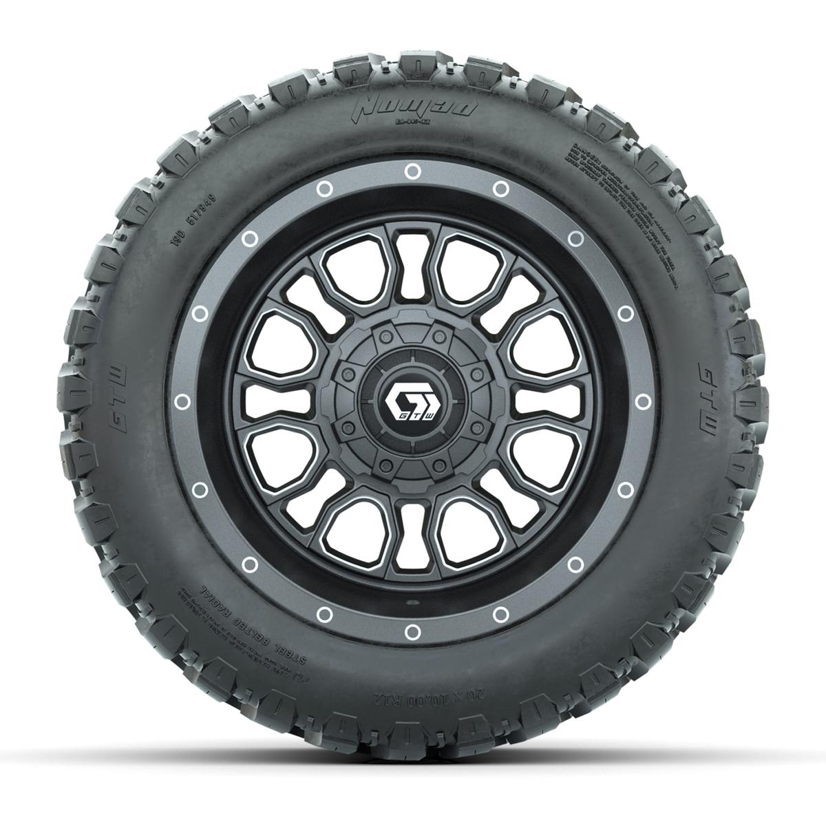 GTW&reg; Volt Gunmetal 12 in Wheels with 20X10-12 Nomad Steel Belt Radial All-Terrain Tires – Full Set
