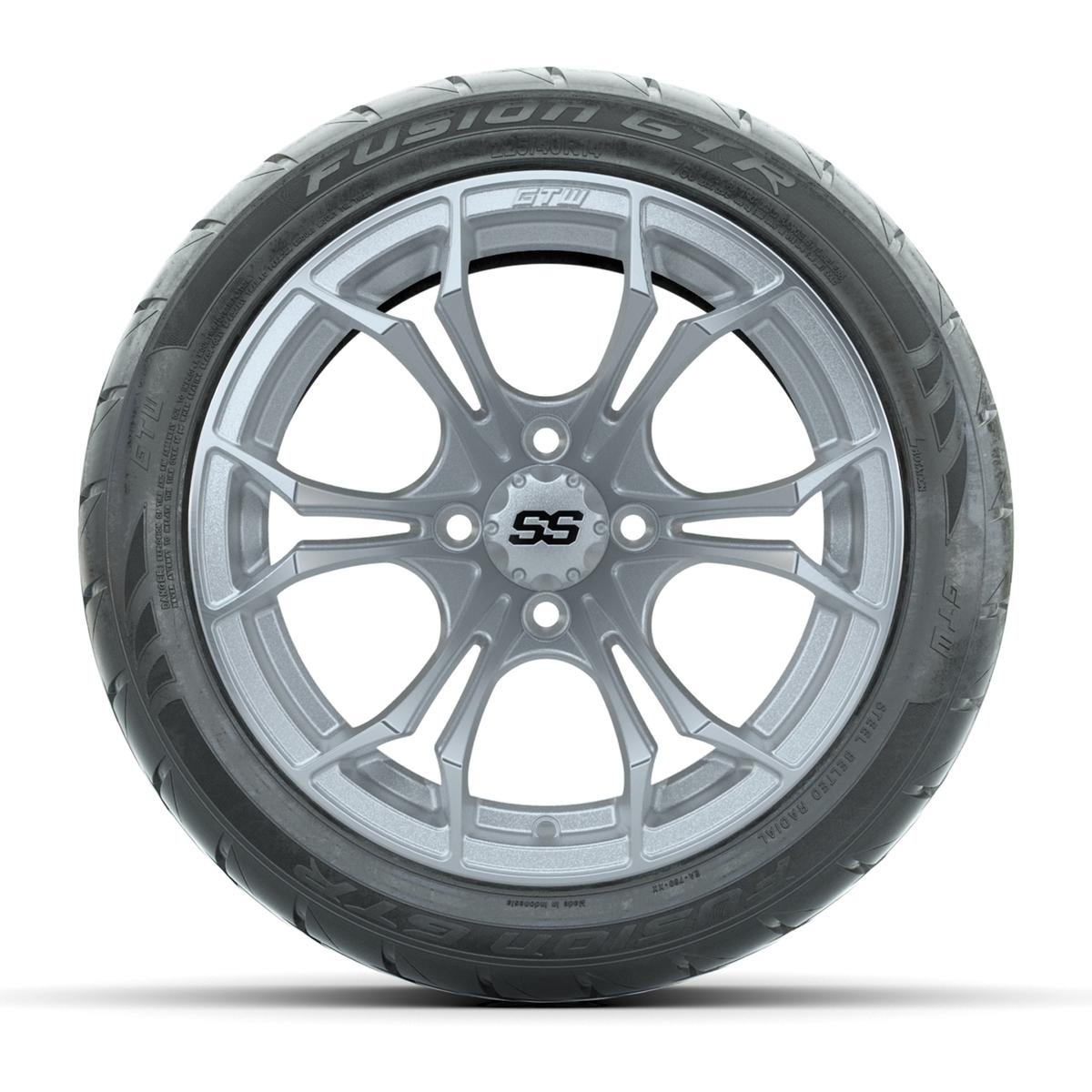 GTW&reg; Spyder Silver Brush 14 in Wheels with 225/40-R14 Fusion GTR Steel Belt Radial Street Tires – Full Set