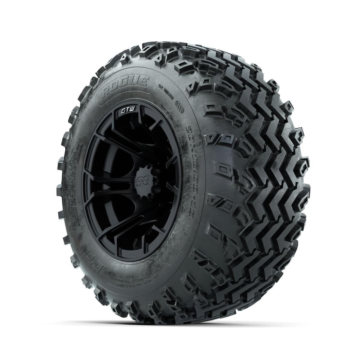 GTW Spyder Matte Black 10 in Wheels with 20x10.00-10 Rogue All Terrain Tires – Full Set