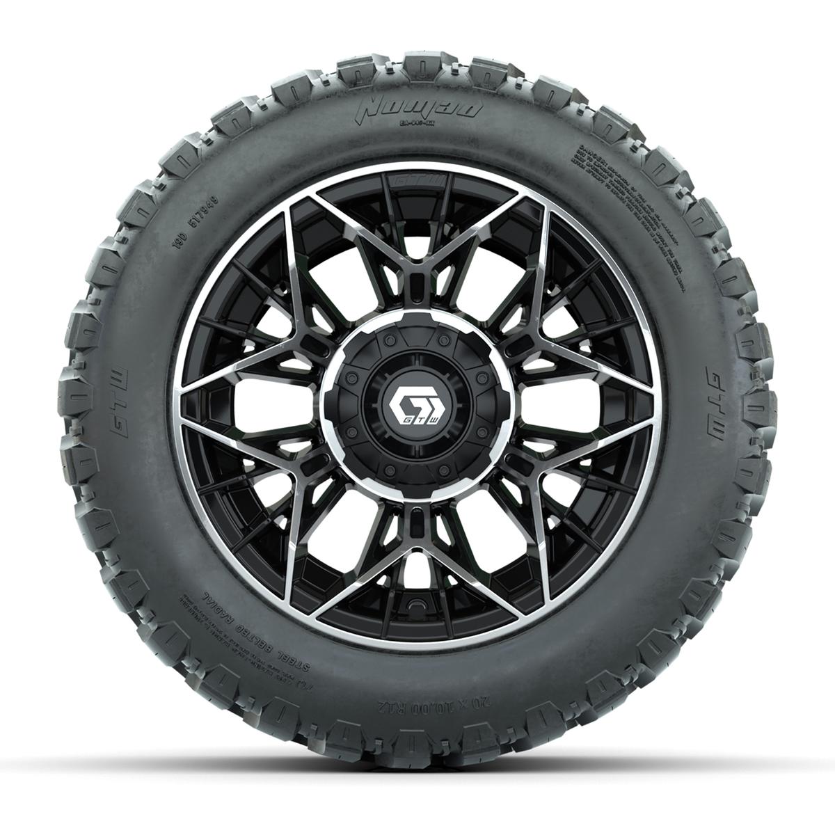 GTW&reg; Stellar Black/Machined 12 in Wheels with 20X10-12 Nomad Steel Belt Radial All-Terrain Tires – Full Set