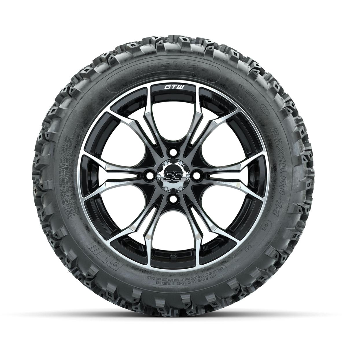GTW Spyder Machined/Black 14 in Wheels with 23x10.00-14 Rogue All Terrain Tires – Full Set