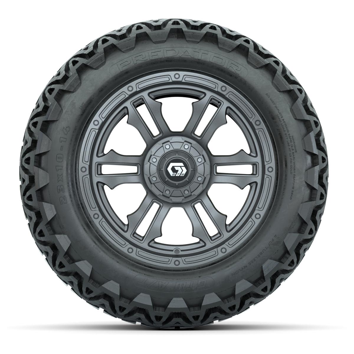 GTW® Shogun Gunmetal 14 in Wheels with 23x10-14 Predator All-Terrain Tires – Full Set