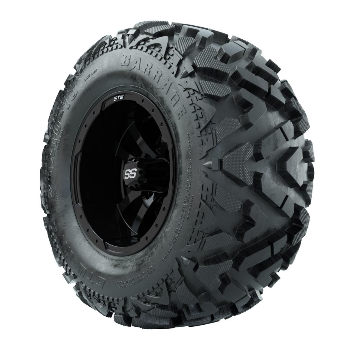 Set of (4) 10 inch Storm Trooper Wheels on Barrage Mud Tires
