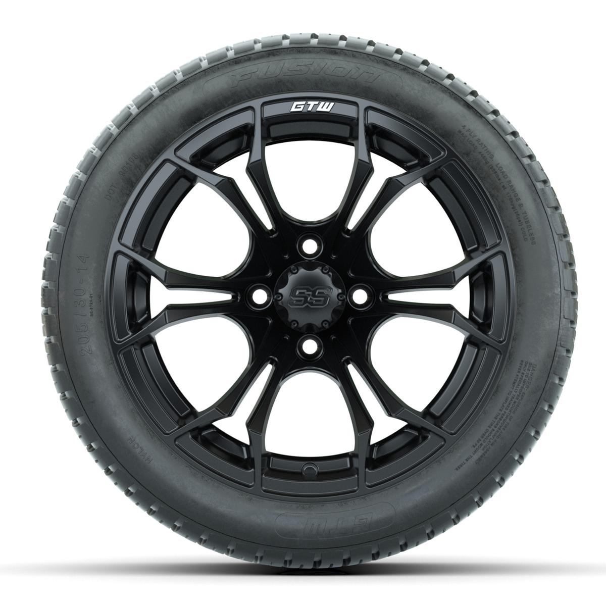 GTW Spyder Matte Black 14 in Wheels with 205/30-14 Fusion Street Tires – Full Set