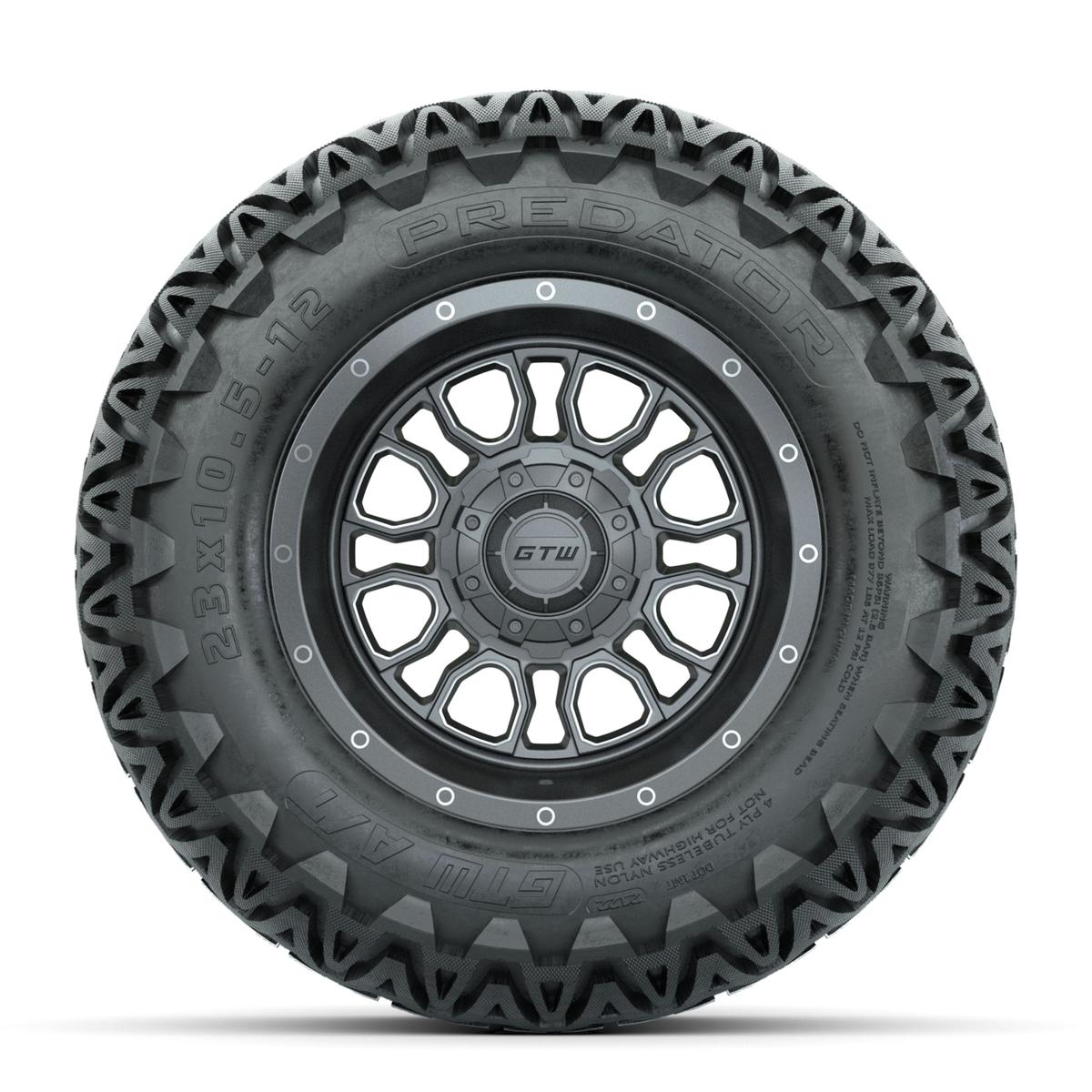 GTW Volt Gunmetal/Machined 12 in Wheels with 23x10.5-12 Predator All Terrain Tires – Full Set