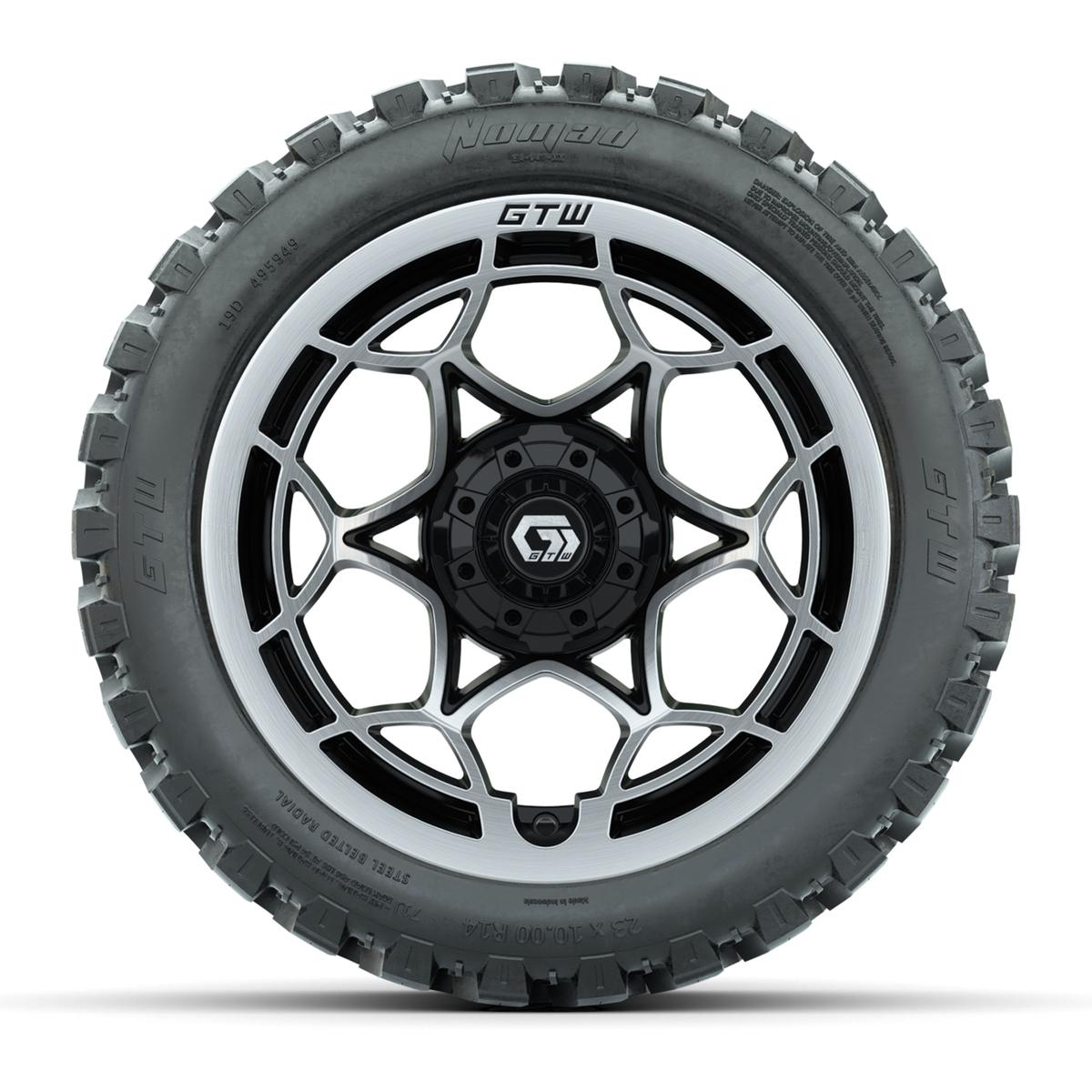 GTW&reg; Nexus Black with Silver Face 14 in Wheels with 23X10-R14 Nomad Steel Belt Radial All-Terrain Tires – Full Set