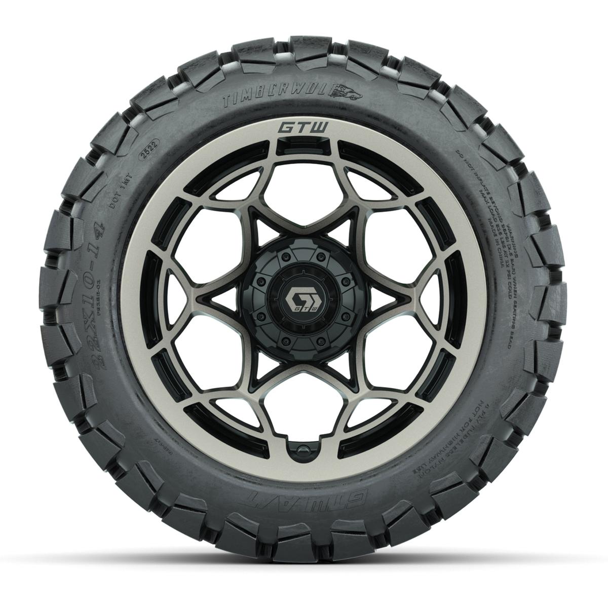 GTW® Nexus Gloss Black/Bronze 14 in Wheels with 22x10-14 Timberwolf All-Terrain Tires – Full Set