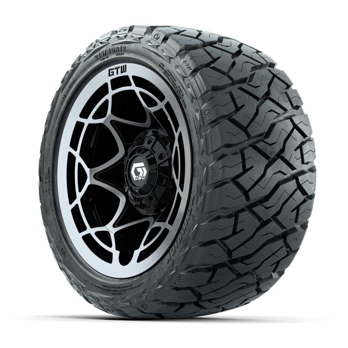 GTW Nexus Gloss Black/Silver 12 in Wheels with 215/40-R12 Maverick Low-Profile All-Terrain Tires – Full Set