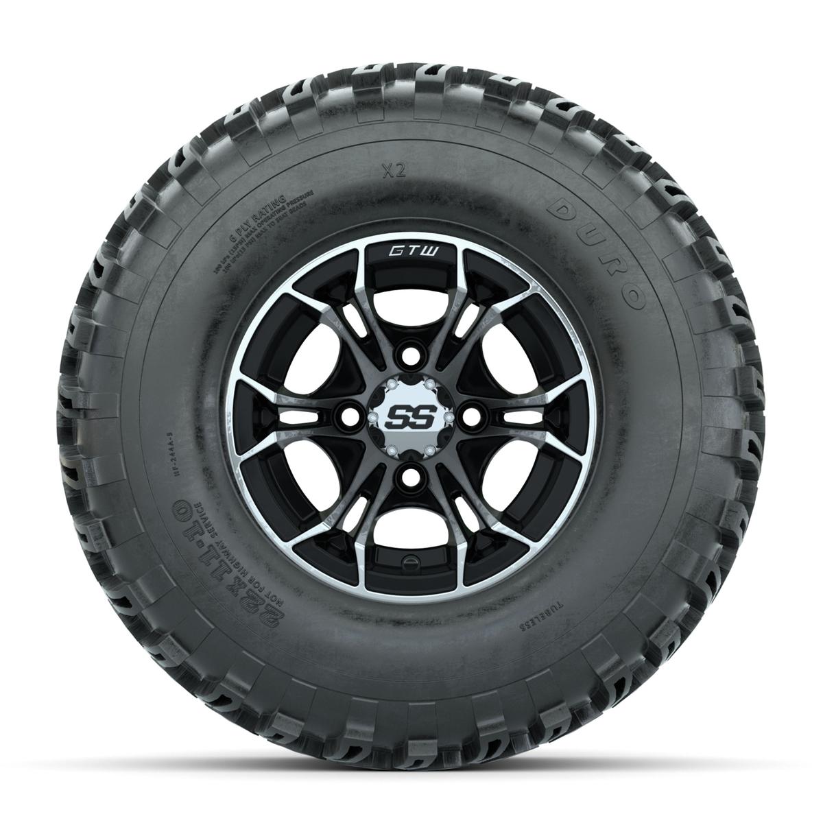 GTW Spyder Machined/Black 10 in Wheels with 22x11-10 Duro Desert All Terrain Tires – Full Set