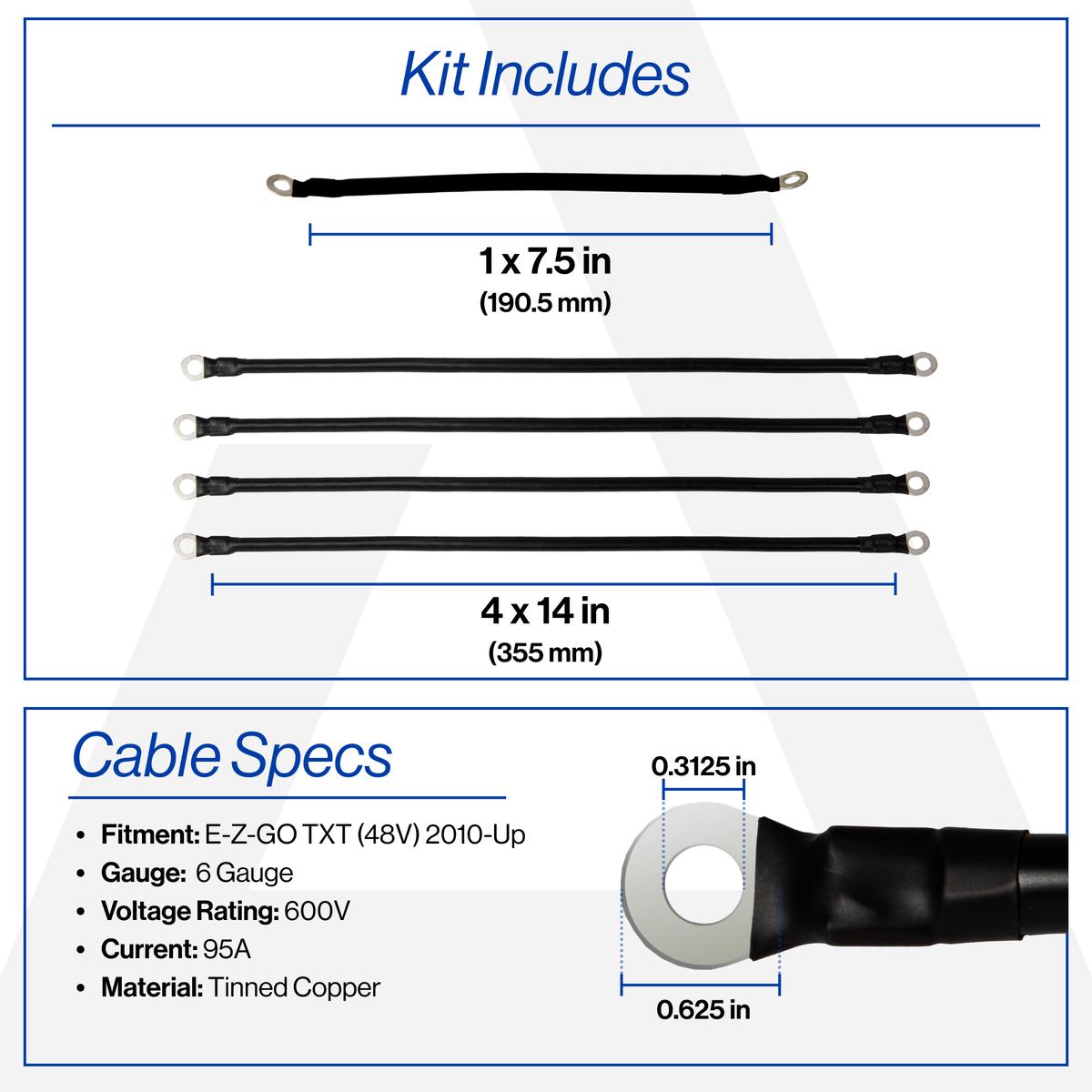 EZGO TXT 48V 6-Gauge Battery Cable Set (Years 2010-Up)