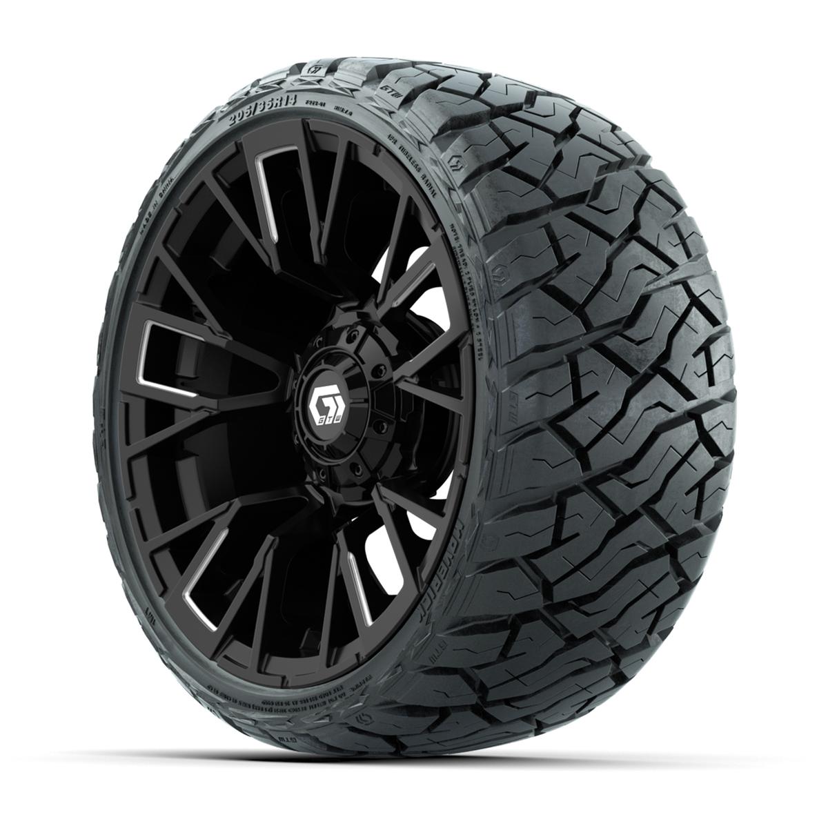 GTW Vandal Matte Black/Machined 14 in Wheels with 205/35-R14 Maverick Low-Profile All-Terrain Tires – Full Set