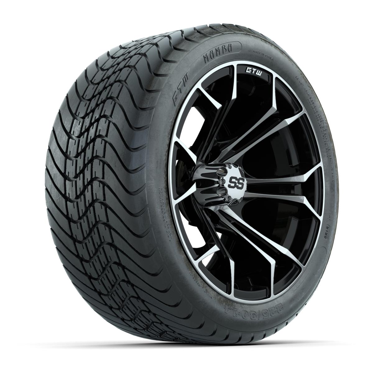 GTW Spyder Machined/Black 14 in Wheels with 225/30-14 Mamba Street Tires – Full Set