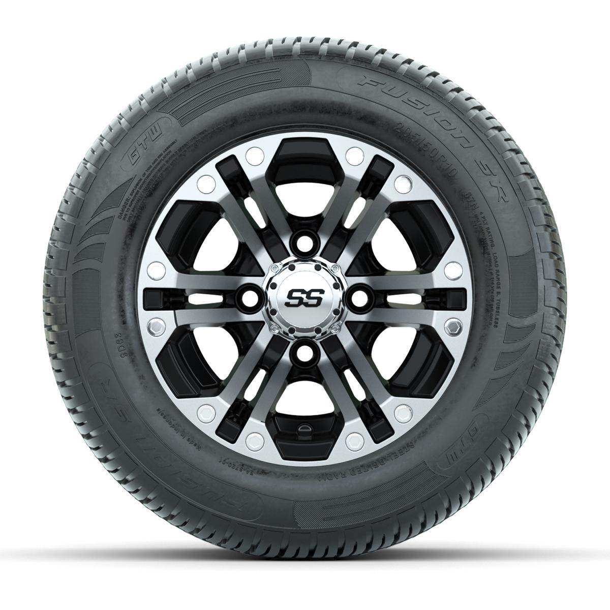 GTW Specter Black/Machined 10 in Wheels with 205/50-R10 Fusion S/R Radial Steel Belt Street Tires – Full Set