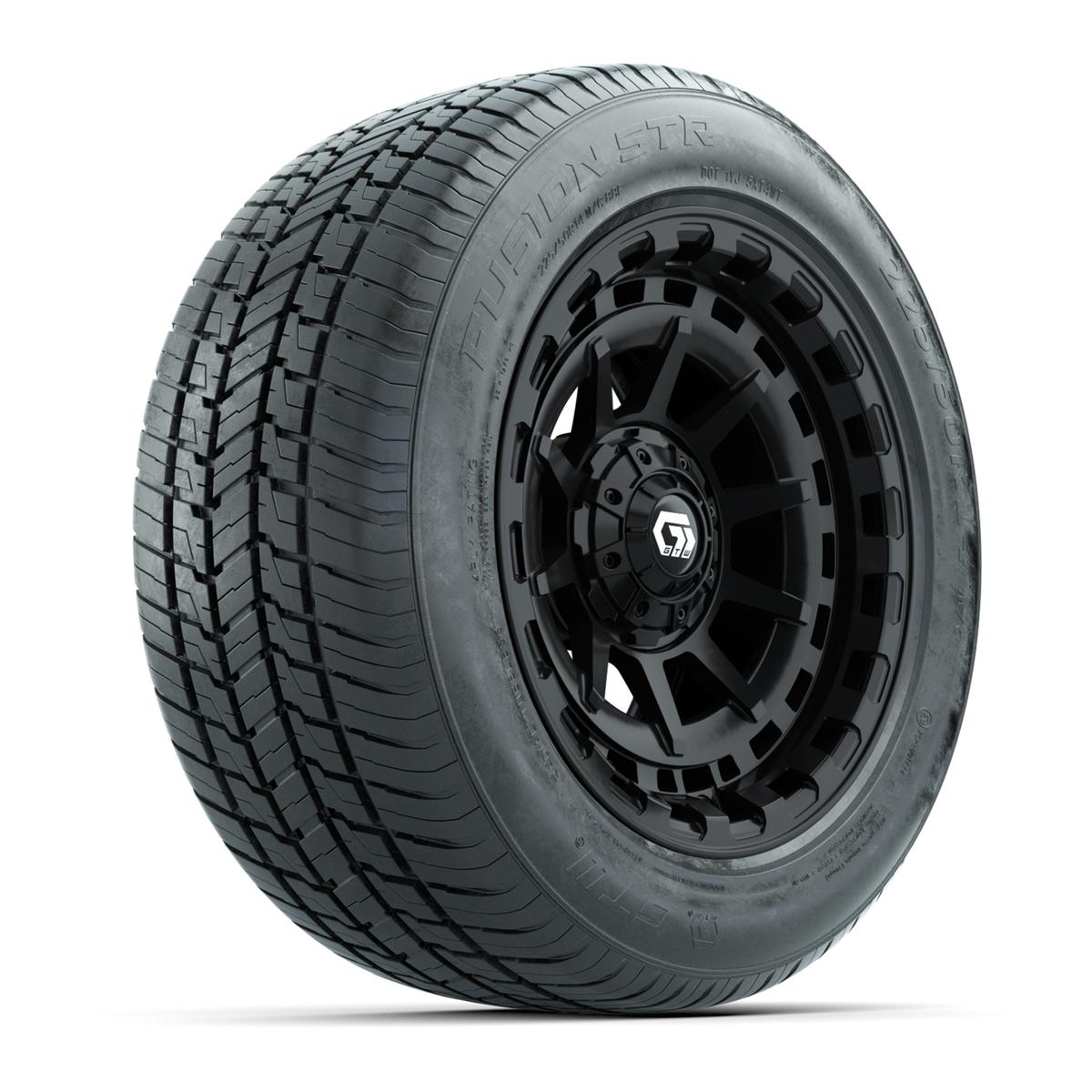 GTW&reg; Barricade Gloss Black 14 in Wheels with 255/50-R14 Fusion STR DOT Approved Street Tires - Full Set