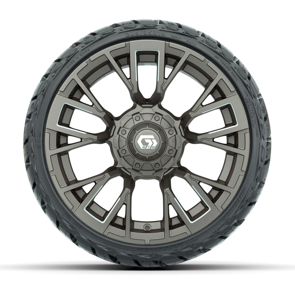 GTW Vandal Satin Bronze/Machined 14 in Wheels with 205/35-R14 Maverick Low-Profile All-Terrain Tires – Full Set