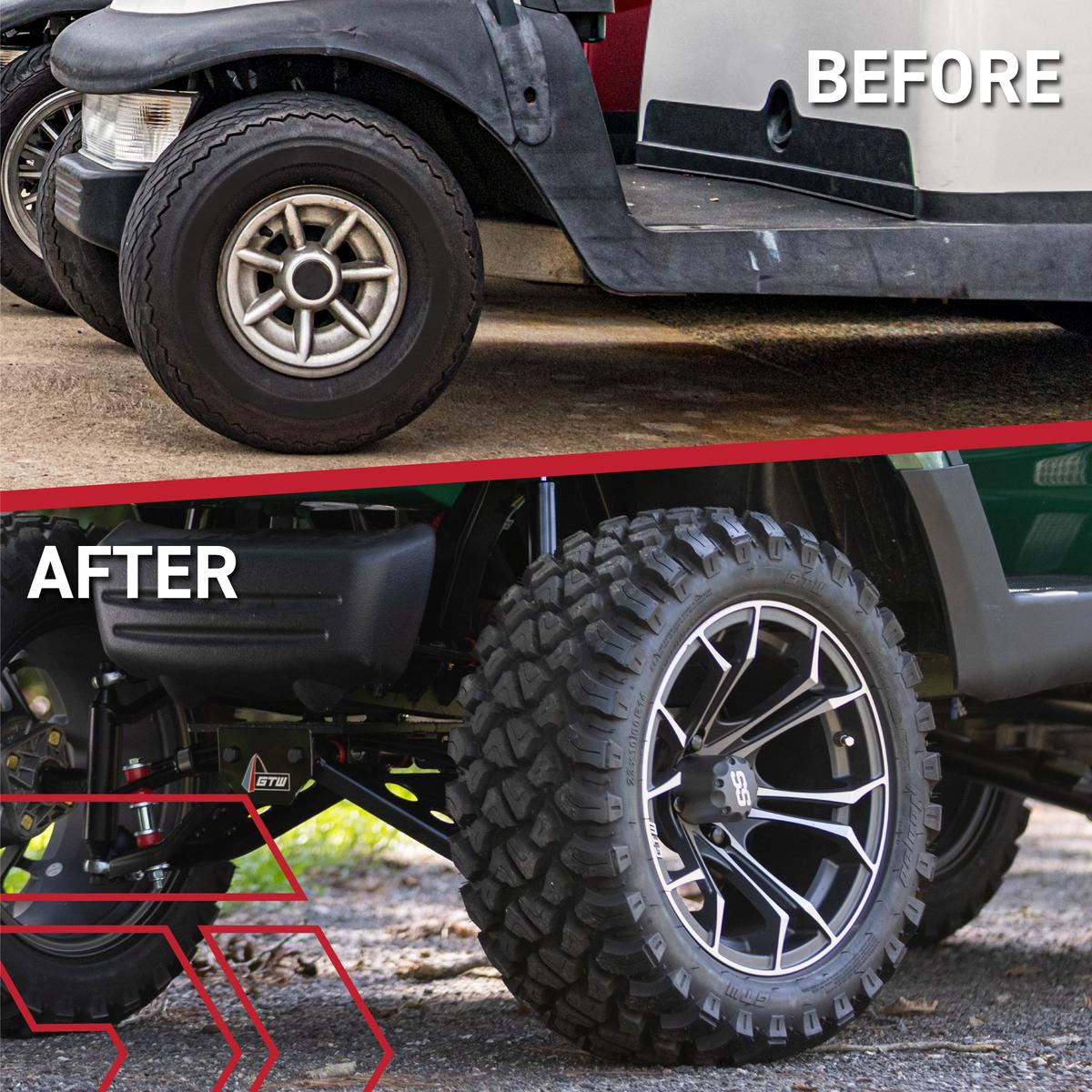 GTW&reg; Spyder Silver Brush 14 in Wheels with 23X10.00-14 Rogue All-Terrain Tires – Full Set