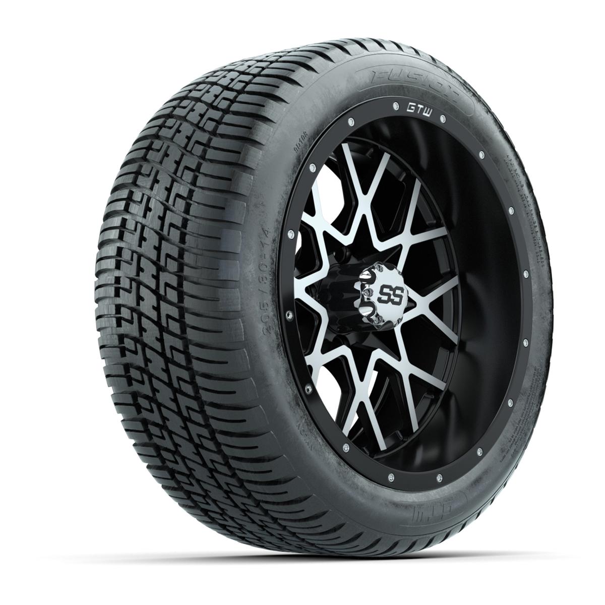 GTW&reg; Vortex 2 Matte Black/Machined 14 in Wheels with 205/30-R14 Fusion Street Tires – Full Set