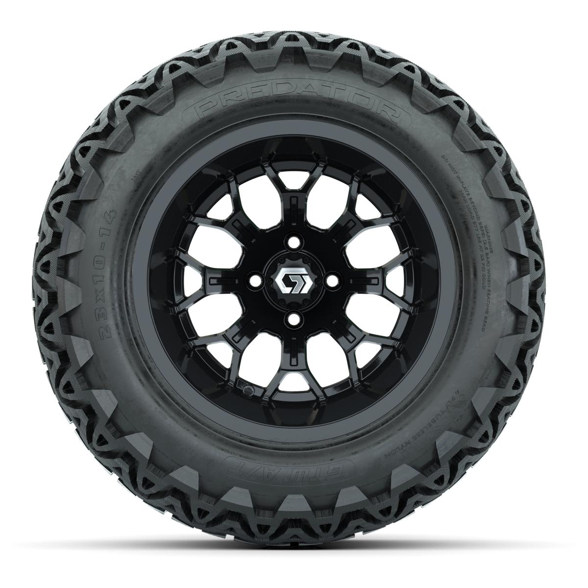 GTW&reg; Assault Gloss Black 14 in Wheels with 23X10-14 Predator All-Terrain Tires - Full Set