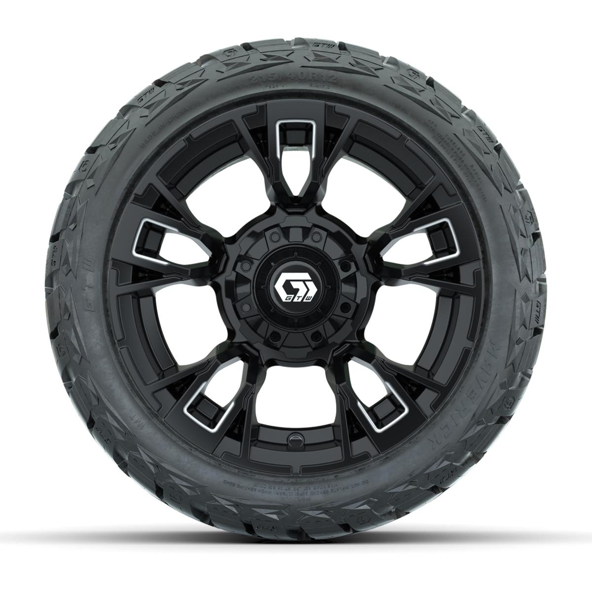 GTW Vandal Matte Black/Machined 12 in Wheels with 215/40-R12 Maverick Low-Profile All-Terrain Tires – Full Set