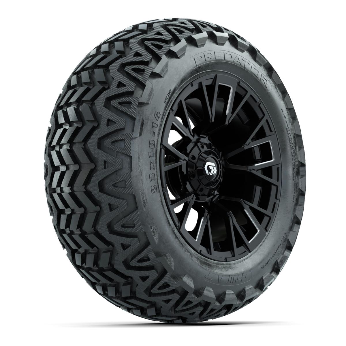 GTW® Vandal Matte Black/Machined 14 in Wheels with 23x10-14 Predator All-Terrain Tires – Full Set